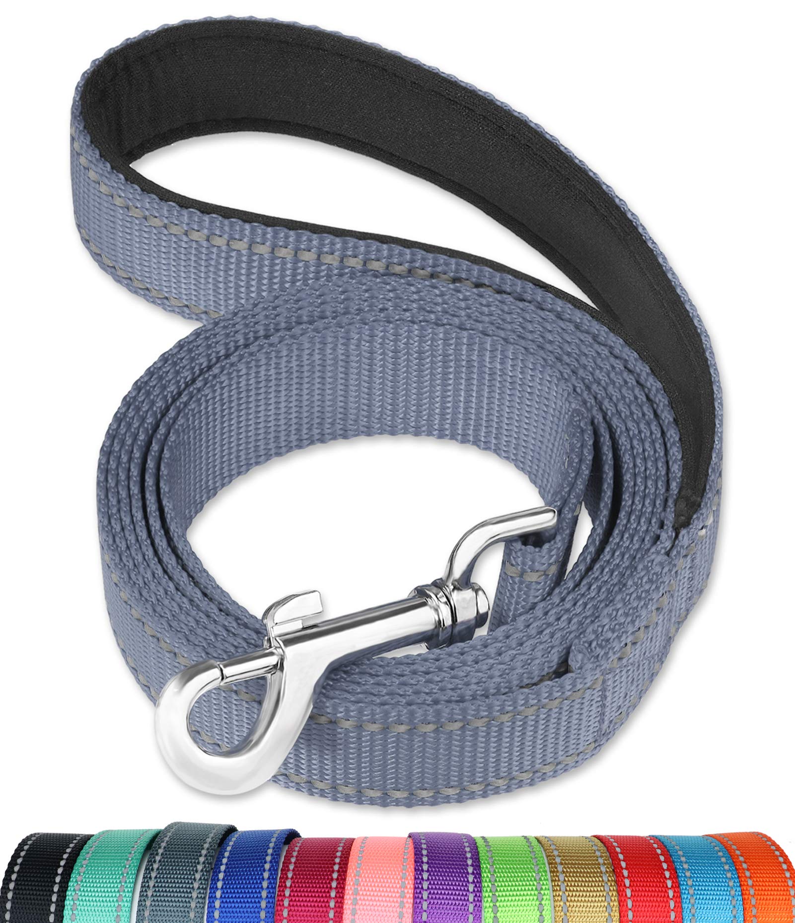 Funtags 4Ft Reflective Dog Leash With Soft Padded Handle For Training,Walking Lead For Large & Medium Dog,1 Inch Wide,Grey