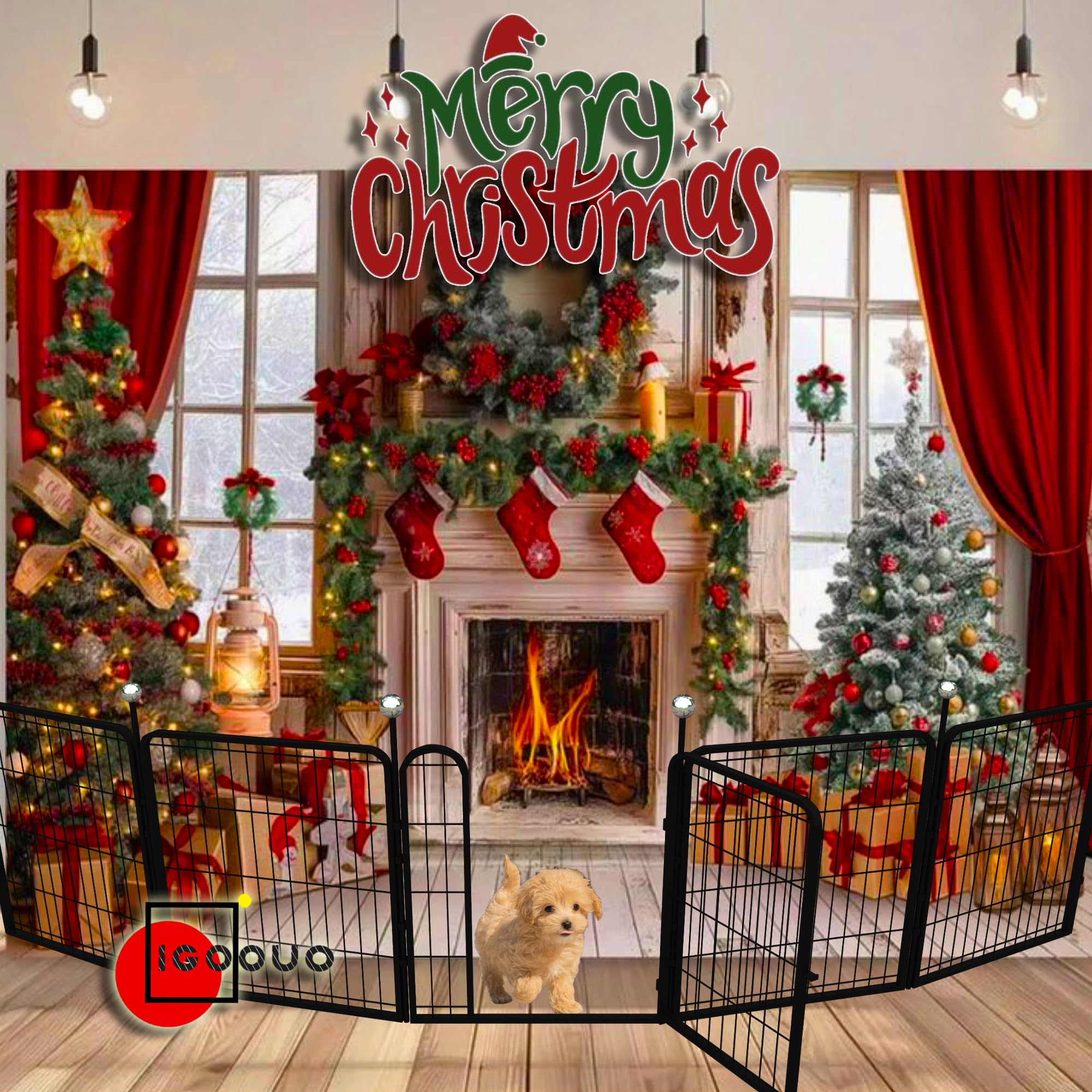 Igoouo Portable Dog Crates, 32'' Metal Pet Playpen For Small/Medium Dogs, Indoor/Outdoor, Easy-Carry Straps, 2 Add-On Panels, No