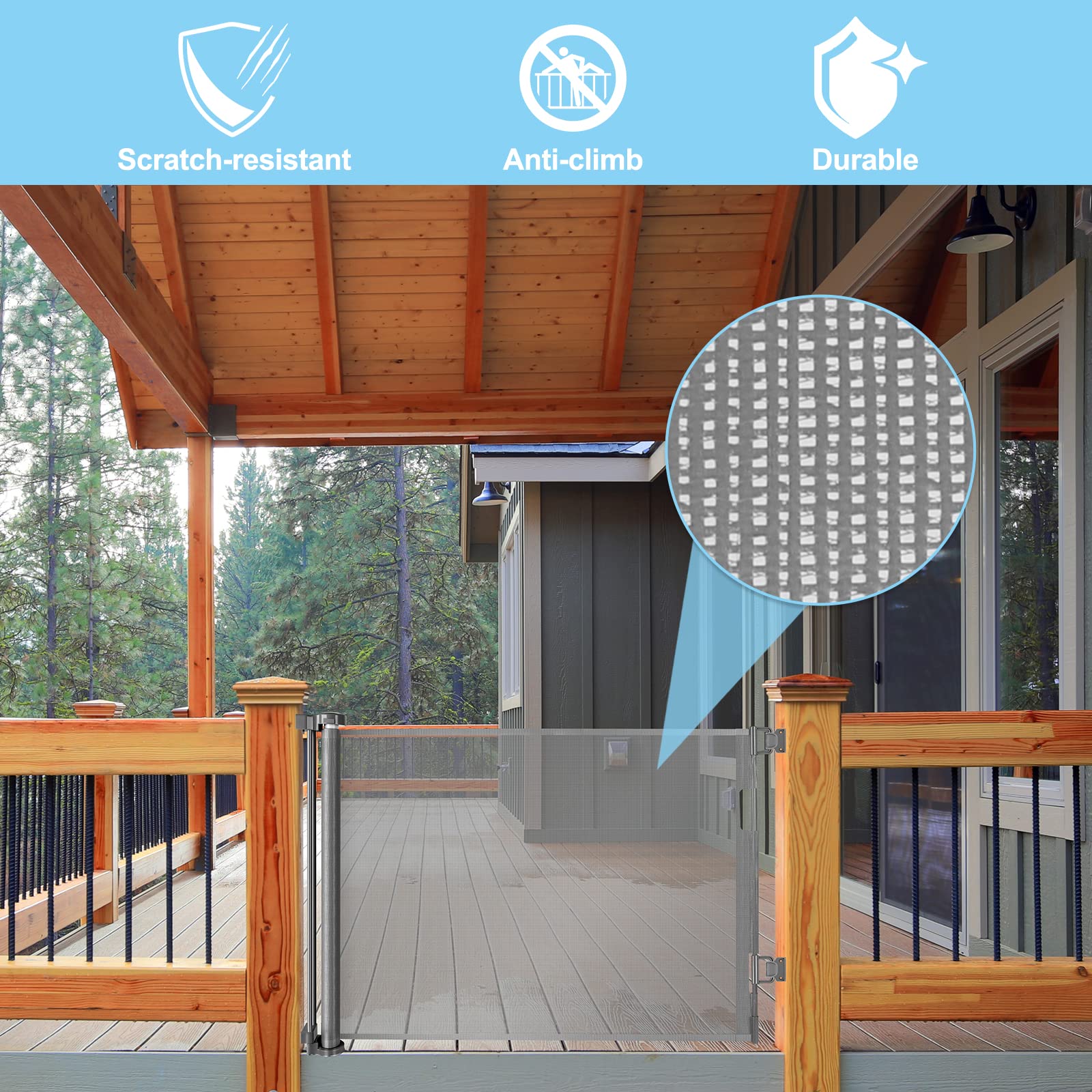 120 Inch Extra Wide Baby Gate Extra Long Dog Gate For The House Retractable Baby Gates For Doorways Super Large Pet Gate For Dogs Indoor Mesh Child Gates For Wide Openings Safety Toddler Gates (Grey)