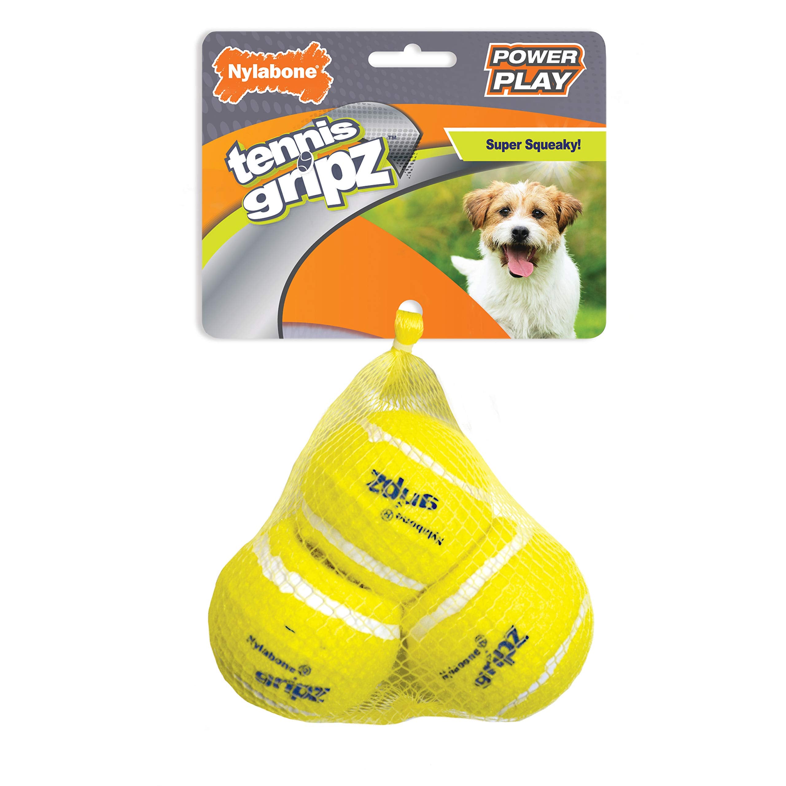 Nylabone Power Play Tennis Gripz Fetch Toy, Squeaky Tennis Ball Chew Toy For Dogs, Small (3 Count)