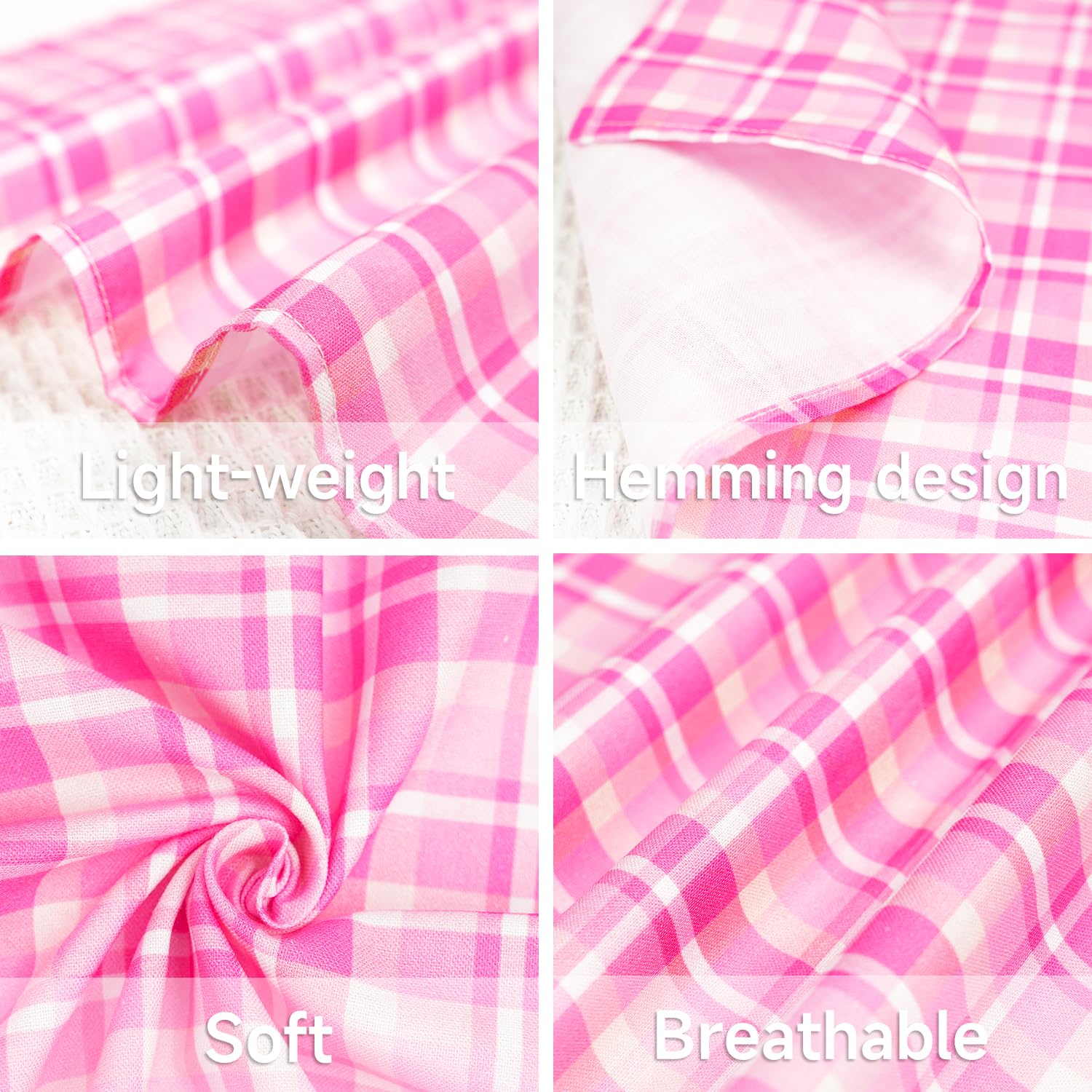 Tunkoo Dog Bandana Super Cute Pink Plaid Cotton Dog Scarf - Durable And Stylish Adjustable For Girl Small And Large Square Puppy