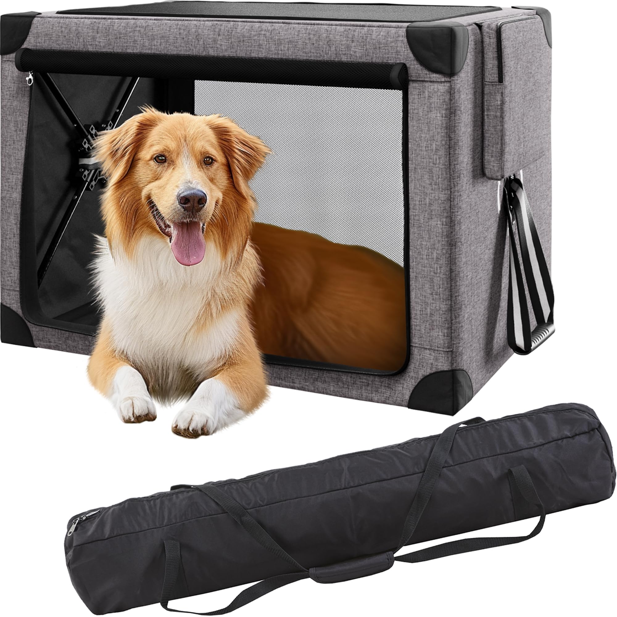 Cozzze Travel Dog Crate - 37 Inch Collapsible Portable Foldable Crates For Large Dogs With Detachable Storage Bag, Removable Pad