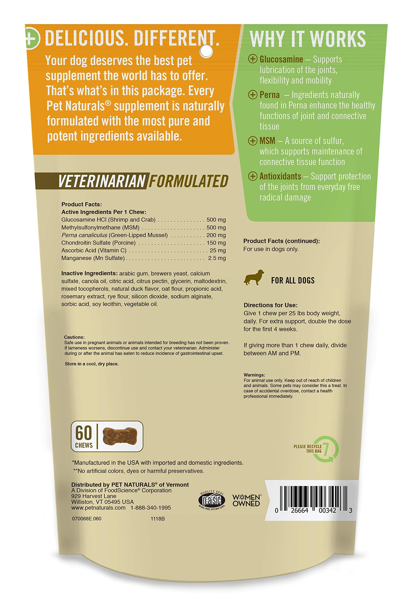 Pet Naturals Hip and Joint PRO with Glucosamine, Chondroitin and MSM for Dogs, 60 Chews