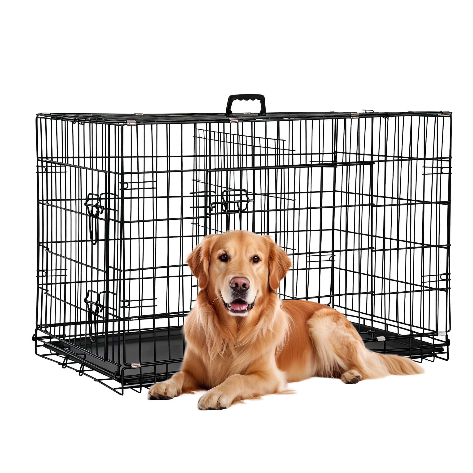 FDW Dog Crate 36-Inch Dog Cage Foldable Metal Kennel with Leakproof Tray Foldable Design Indoor Outdoor Use for Medium Dogs,Dark