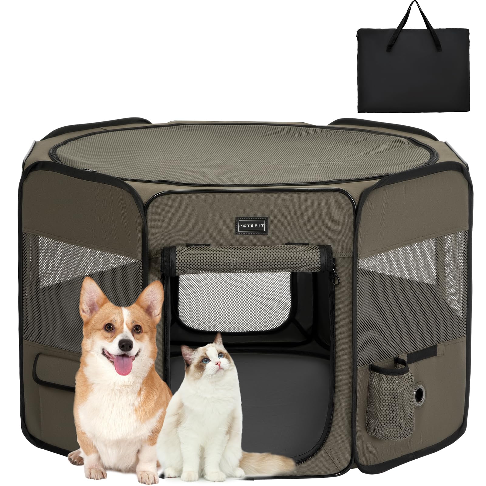 Petsfit Dog Playpen, 36'' Dia Sturdy Foldable Puppy Playpen For Dogs Cats Indoor/Outdoor, Portable Pet Playpen With Carring Case