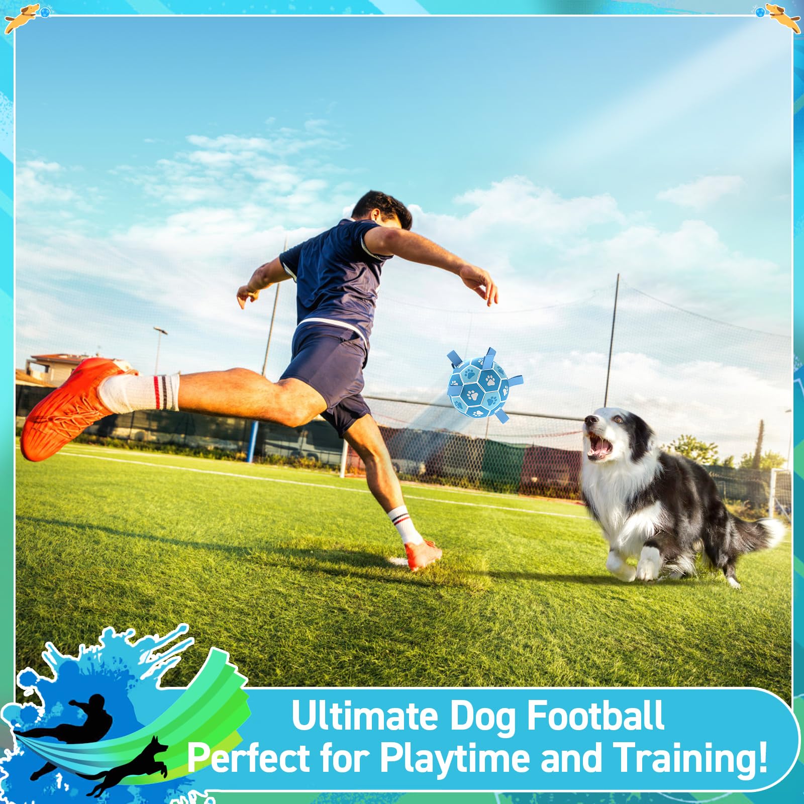 QDAN Dog Toy Ball - Premium 6-Inch Soccer Ball for Medium Large Dogs, White-Blue, Durable Polyurethane, Perfect for Outdoor Play and Training