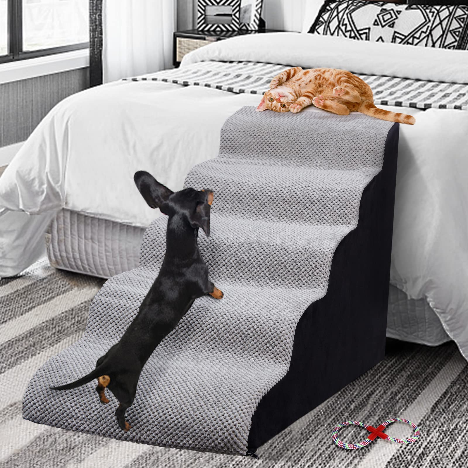 Foam 5 Tier Dog Steps&Stairs For High Beds 24.4 Inches High, Tall Extra Wide Pet Stairs/Steps For High Beds/Bedsides,Non-Slip Do