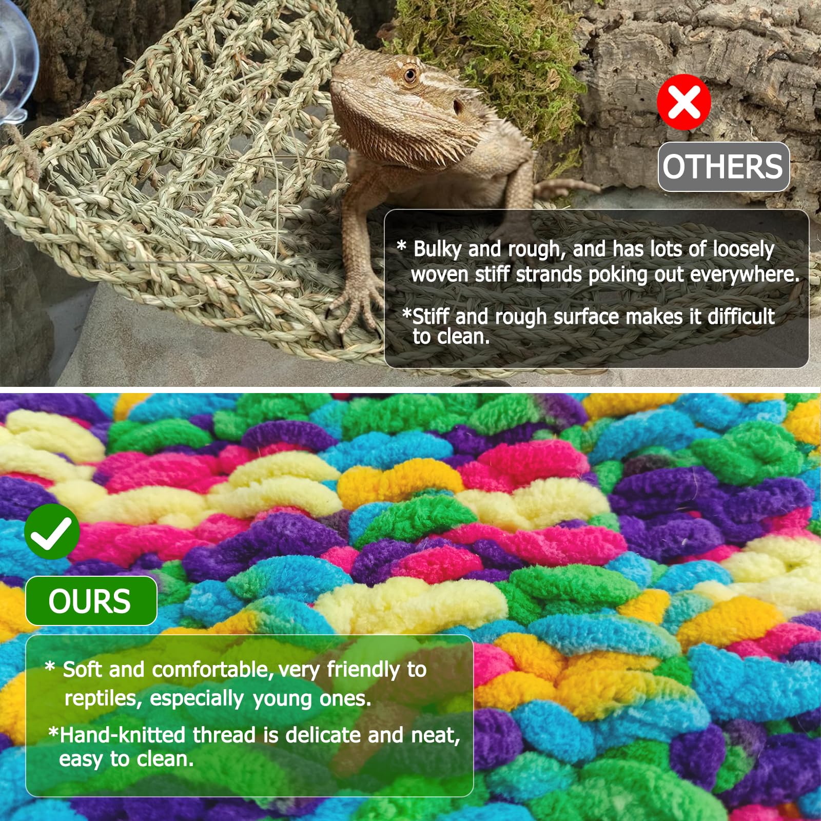 Qwr 30'' X 7'' Upgraded Soft Reptile Lizard Hammock,Lengthened Thicker Hammock For Bearded Dragon Tank Swing Hanging With Strong