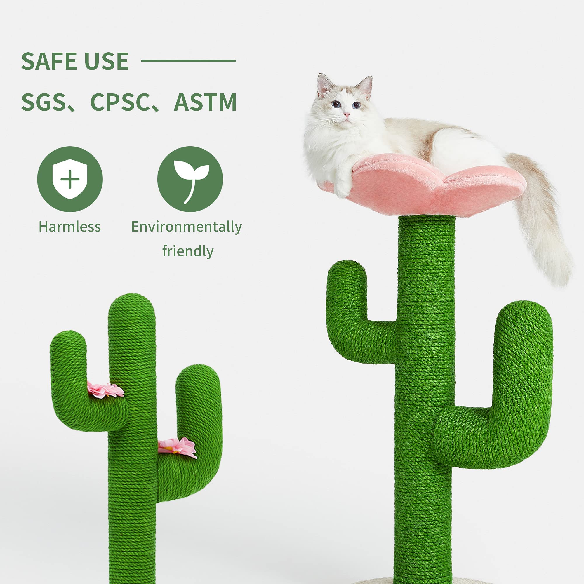 Vetreska Cat Scratching Post Cactus Cat Scratchers For Indoor Cats, 41.3' Tall Vertical Cat Tree With Hammock, Full Wrapped Sisal Rope Cat Scratch Post For Adult Cats And Kittens