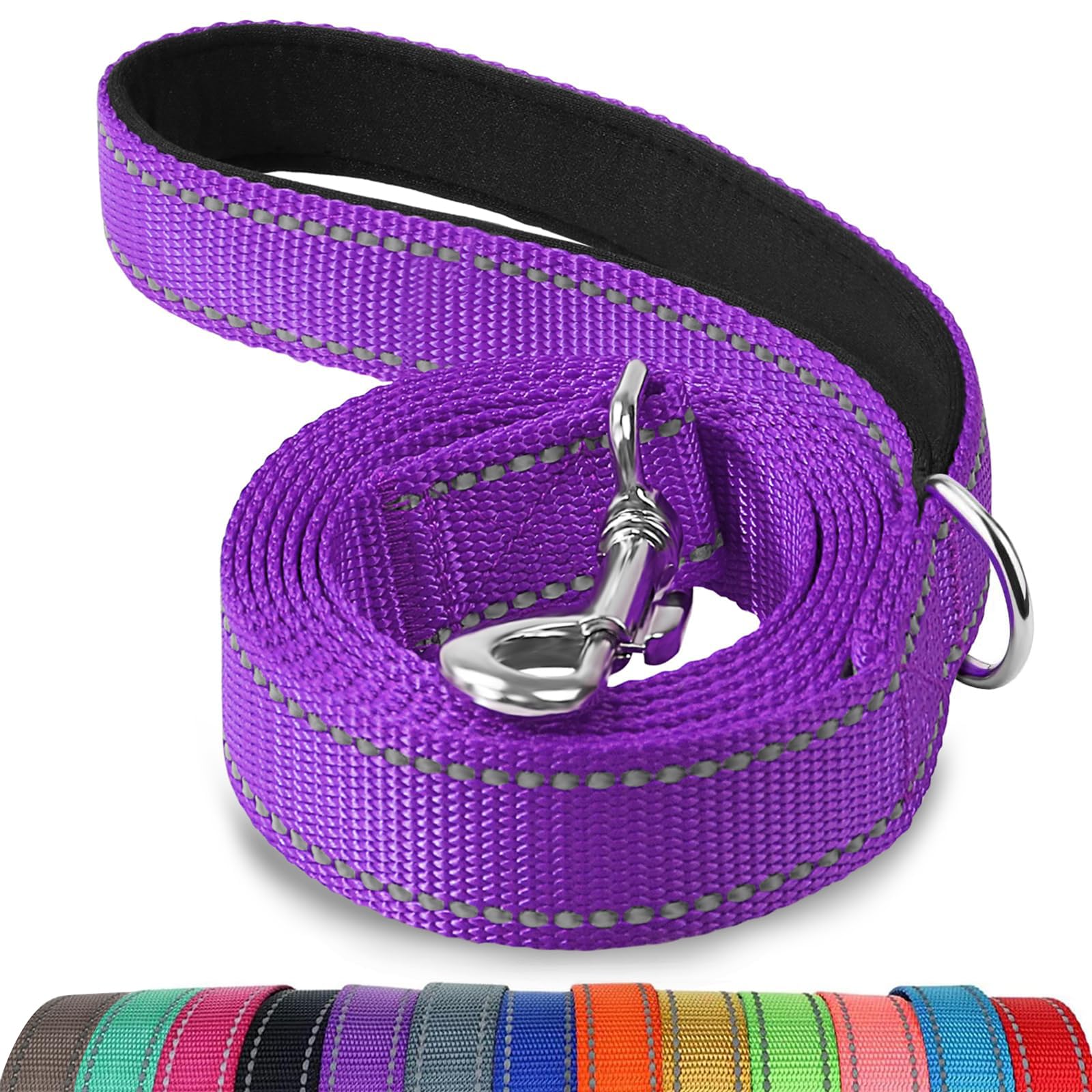 Joytale Double-Sided Reflective Dog Leash, 6 Ft/5 Ft/4 Ft, Padded Handle Nylon Dogs Leashes For Small & Medium Dogs Walking, Purple, 5Ft