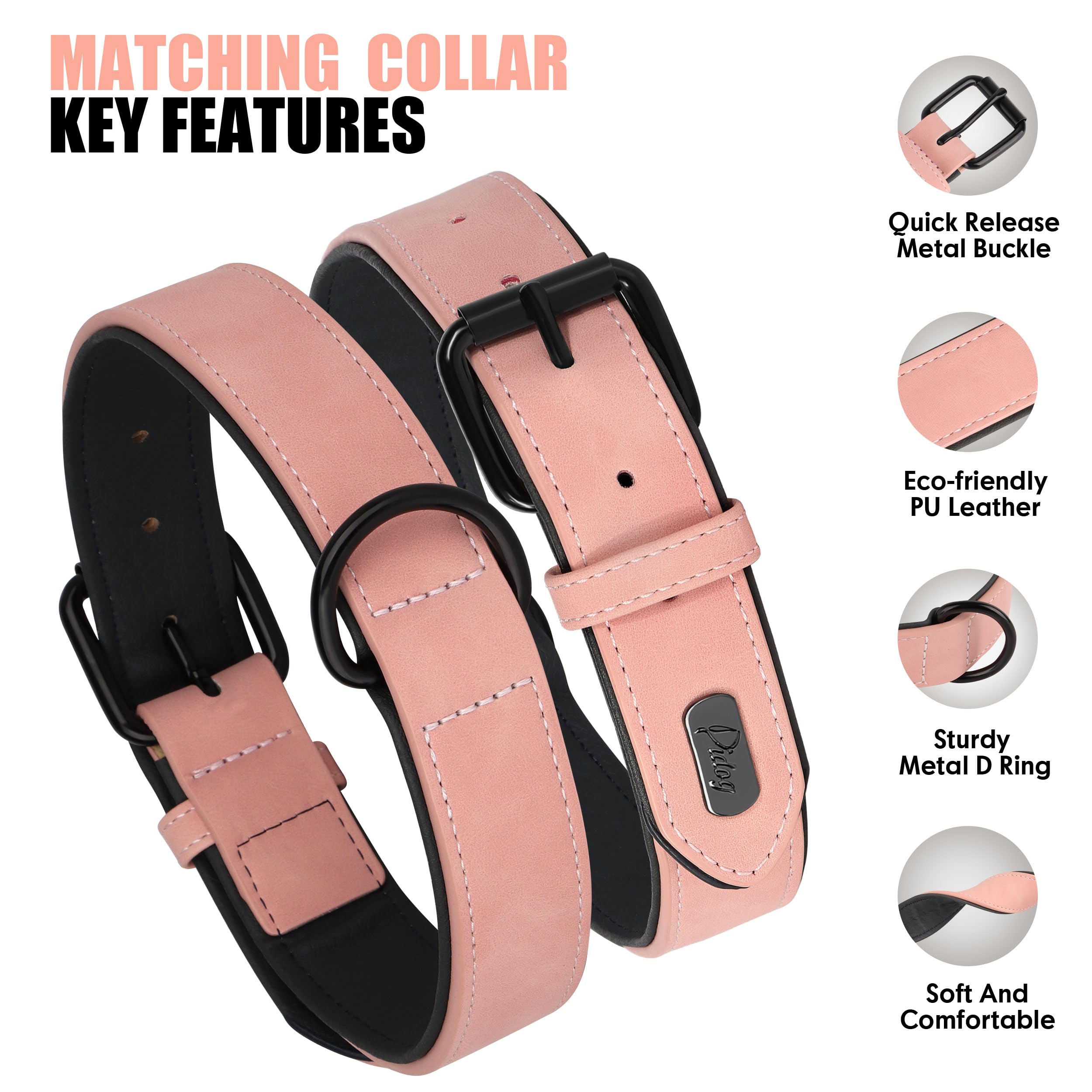 Didog Soft Padded Leather Dog Collar And Leash Set, Heavy Duty Pink And Breathable Pet Collars With 4Ft Leather Dog Leash For Sm