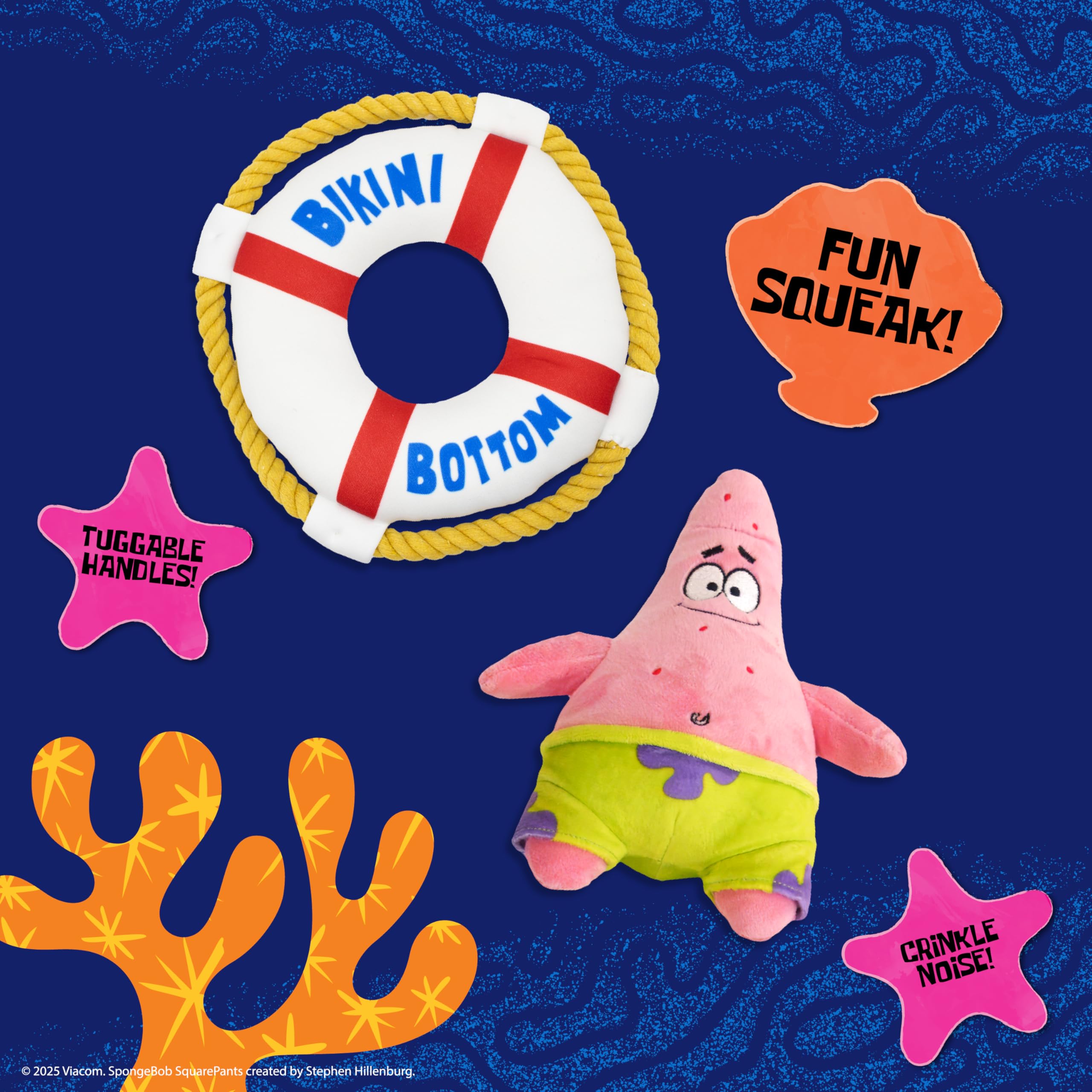 Design Lab, Inc. Spongebob Squarepants Official Merchandise | Squeaky Plush Toys For Dogs | 2-Pack Patrick Starfish And Life Pre