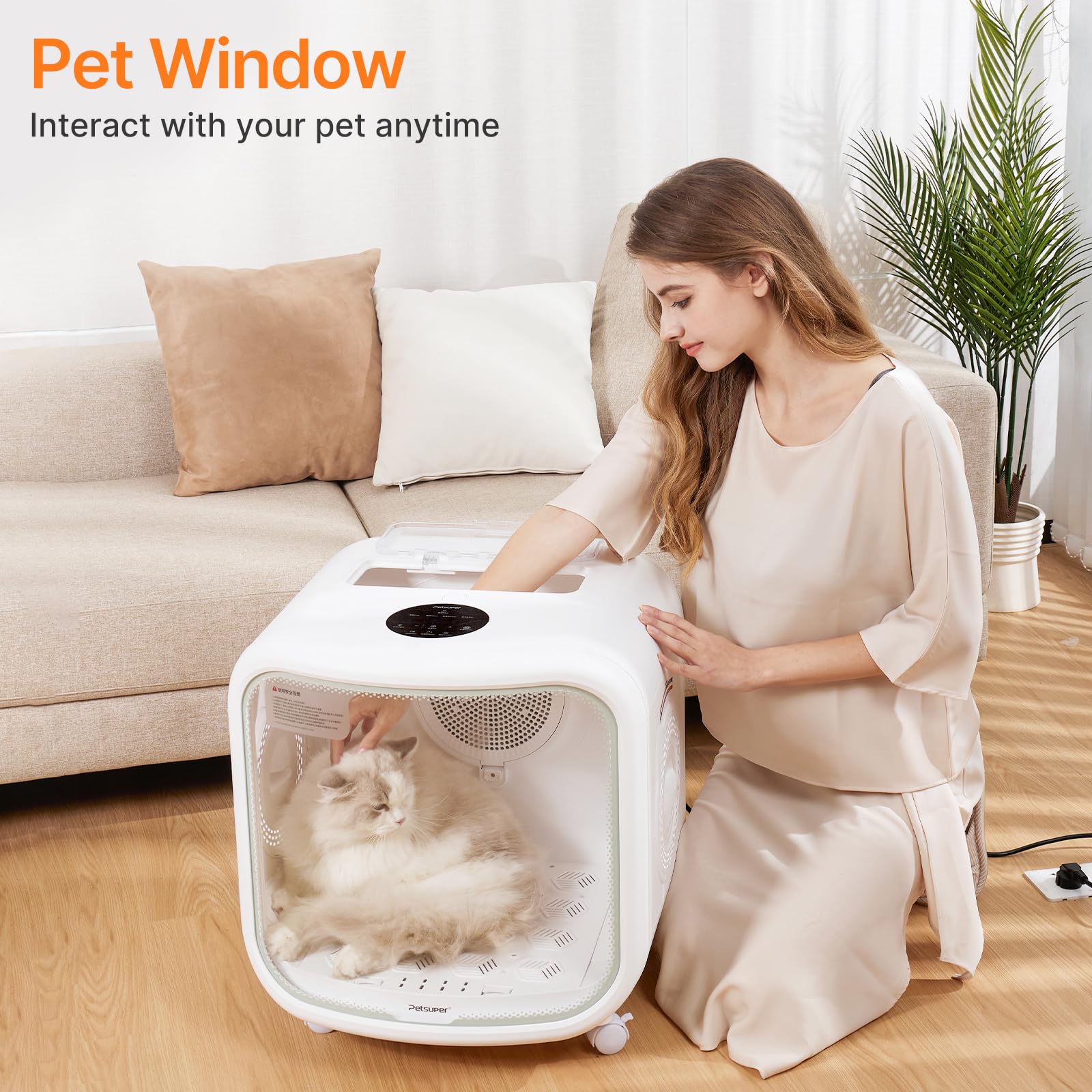Petsuper Automatic Cat Dryer Box 75L Extra Large Capacity Ultra Quiet Fast Pet Hair Drying Box Smart App Control Temperature And