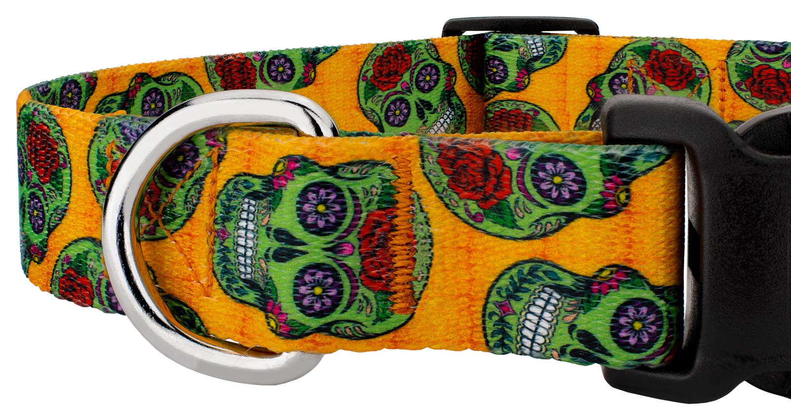 Country Brook Petz - Deluxe Sugar Skulls Dog Collar - Made In The U.S.A. - Halloween Collection Featuring Spooky Designs (1 Inch, Large)