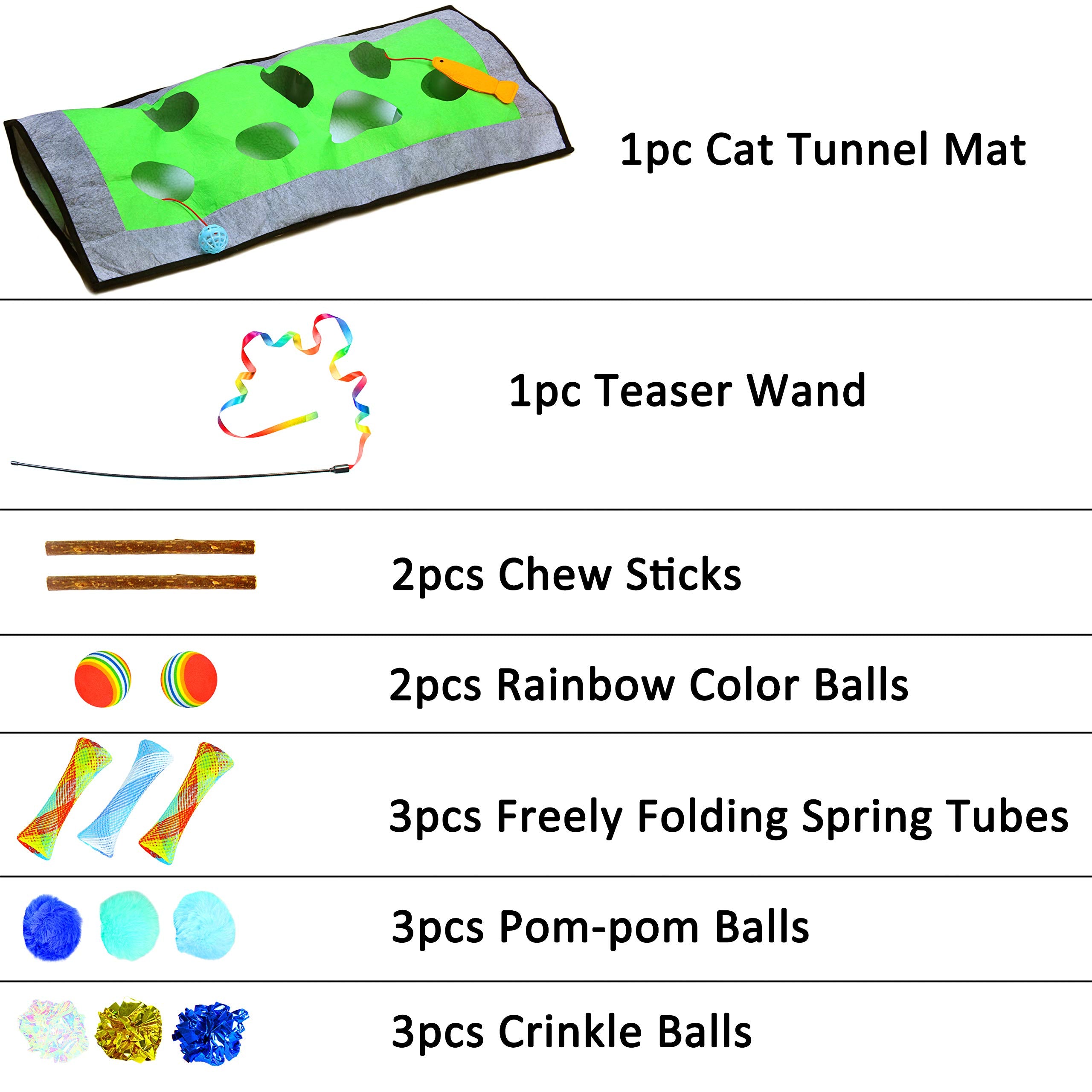 Youngever 15 Kitten Toys Assortment, Cat Play Mat, Cat Teaser Wand, Crinkle Balls For Kitten & Puppy