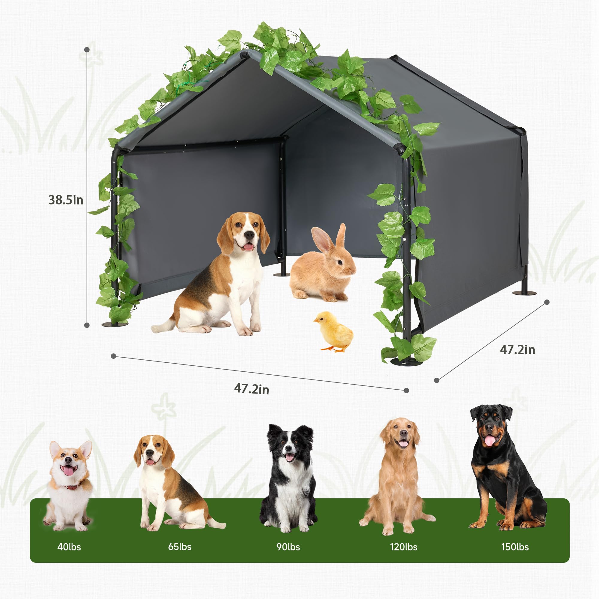 Inrlkit Large Dog Shade Shelter Outdoor Tent Dog House For Large Medium Dogs, Outside Sun Rain Canopy Pet House For Homeless Cat
