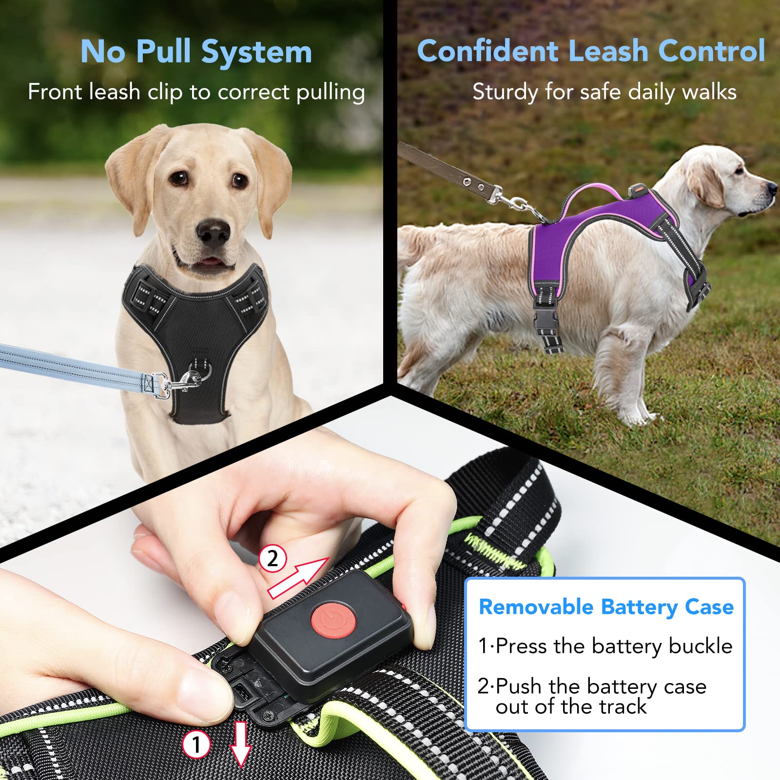 Light Up Dog Harness No Pull Led Dog Harness With Handle Vizbrite Rechargeable Lighted Dog Vest Harness For Small/Medium/Large/X-Large Size Dogs No Pull, 4 Point Adjustable Dog Harness