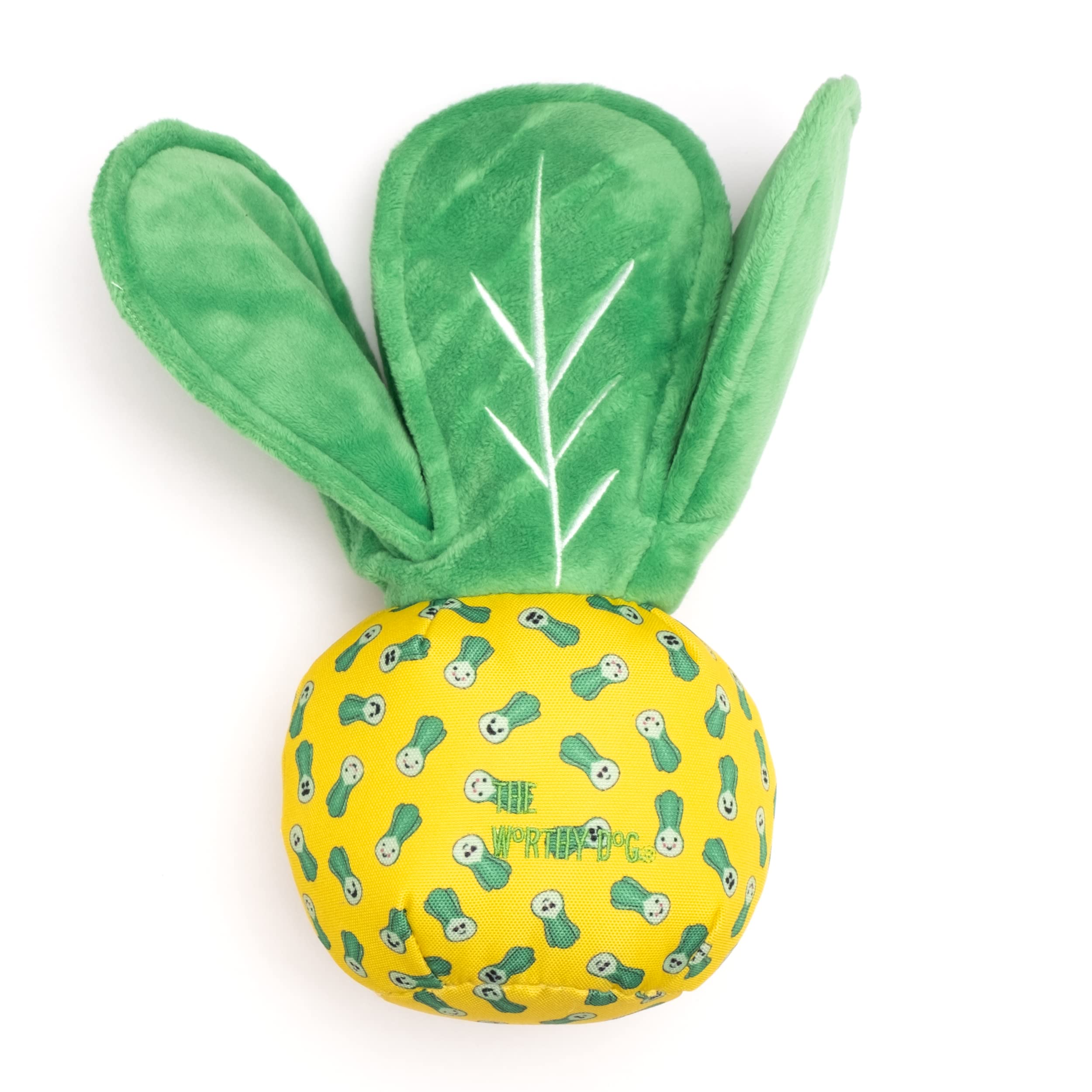 The Worthy Dog Tough Bok Choy Toy Yellow/Green, Fun Indoor/Outdoor Fetch Play With Multiple Squeakers For Dogs Durable Material For Aggressive Chewers - Large