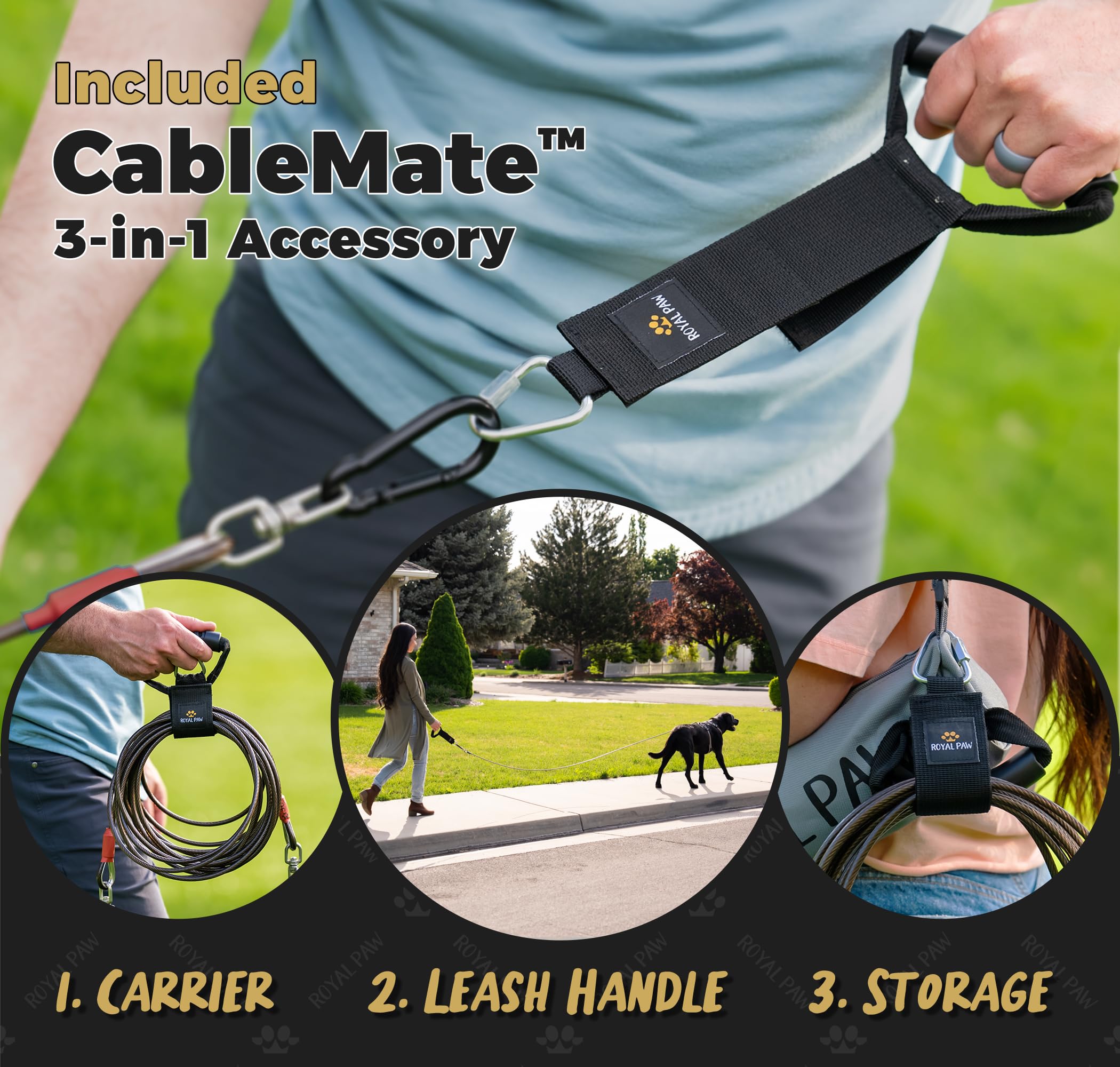 Royal Paw Dog Tie Out Cable And Stake 30Ft - For Large Dogs Up To 300 Lbs - Heavy Duty Tether And Dog Stake For Yard, Beach & Ca