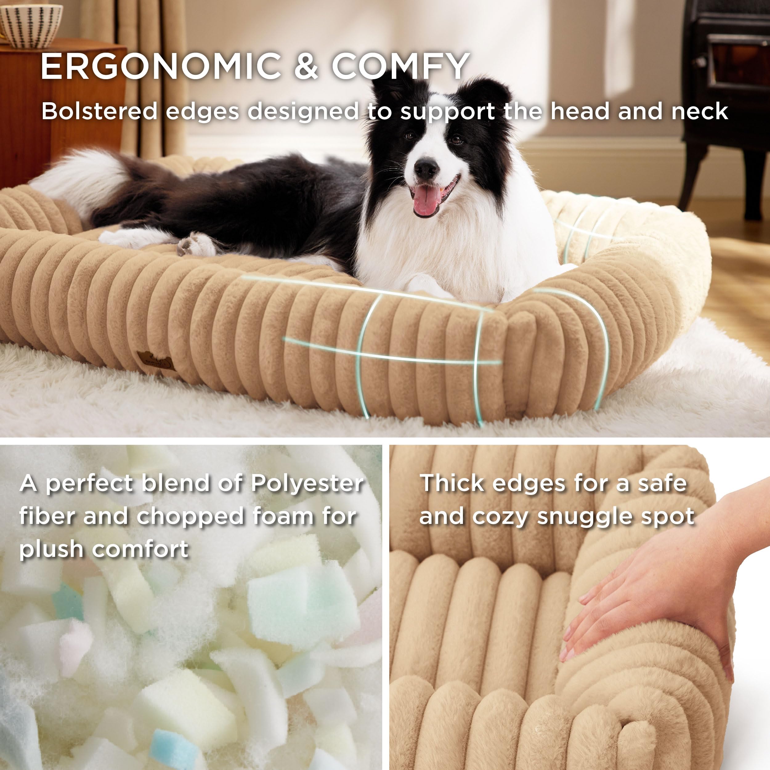Bedsure Washable Dog Bed For Medium Dogs - Cute Furry Puppy Beds, Rectangle Orthopedic Corduroy Fleece Pet Beds With Removable Z
