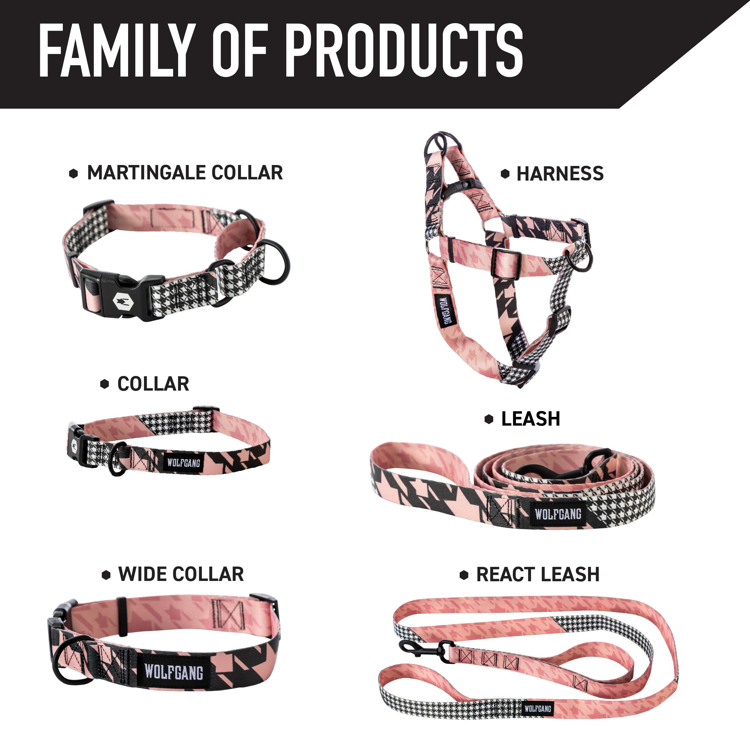 Wolfgang Heavy Duty Adjustable Dog Harness, Pull-Tested to Over 800 lbs for Walking & Training, HoundsPink Print, Small
