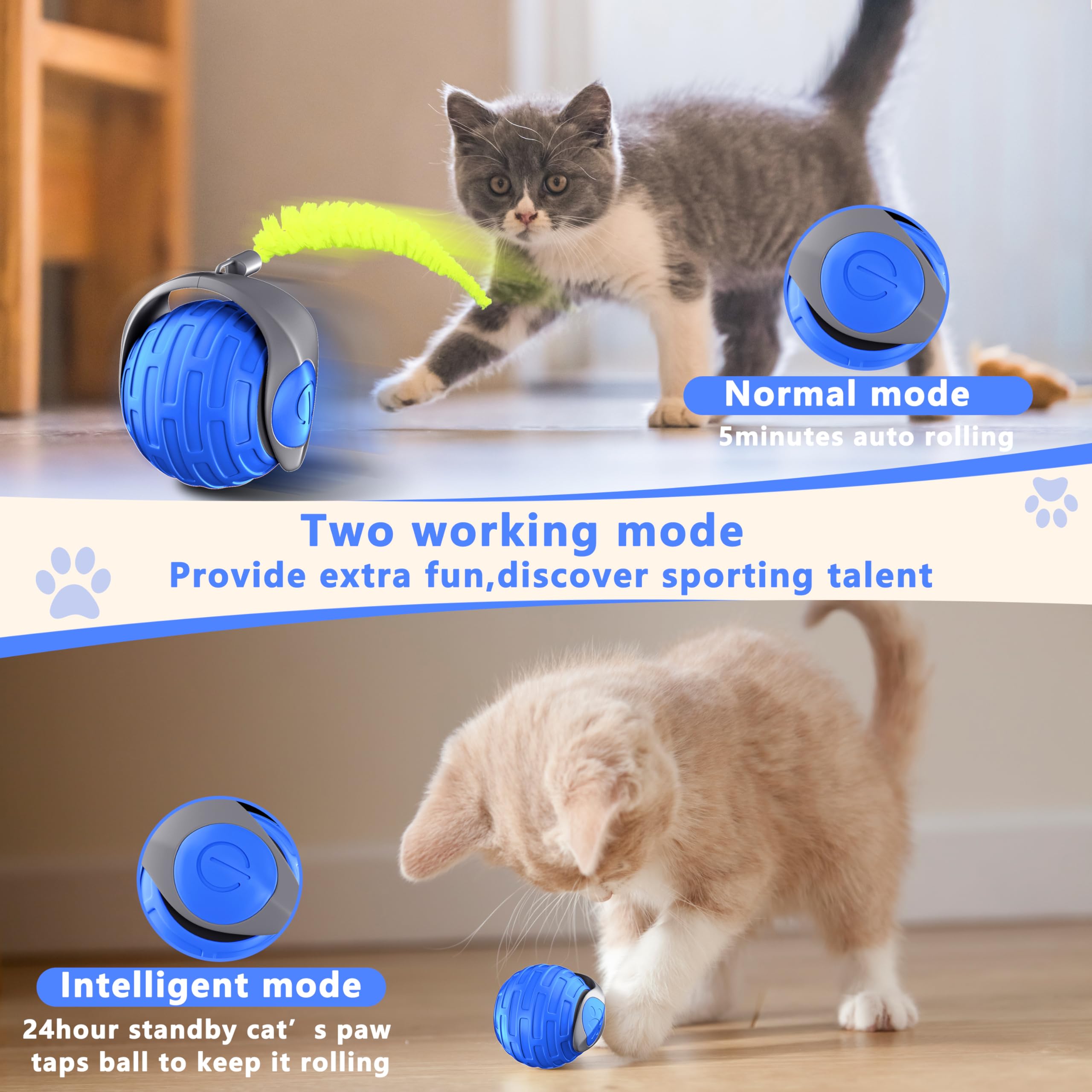 Yemeda Cat Toys,Interactive Cat Toys Ball For Bored Indoor Cats,Automatic Rolling,Drop Resistant And Obstacle Avoidance,2 Modes