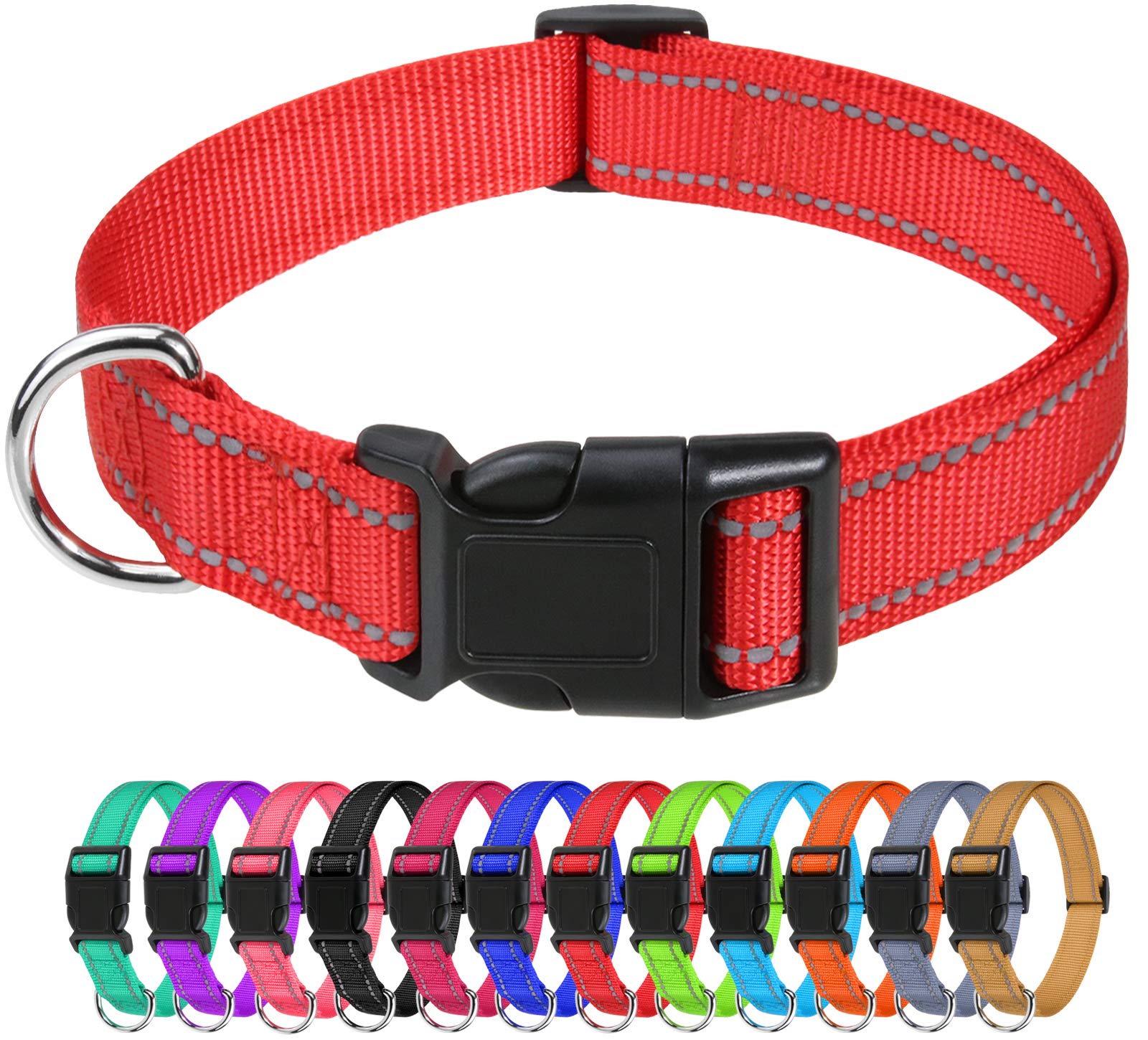 Tagme Reflective Nylon Dog Collars, Adjustable Classic Dog Collar With Quick Release Buckle For Large Dogs, Red, 1.0' Width