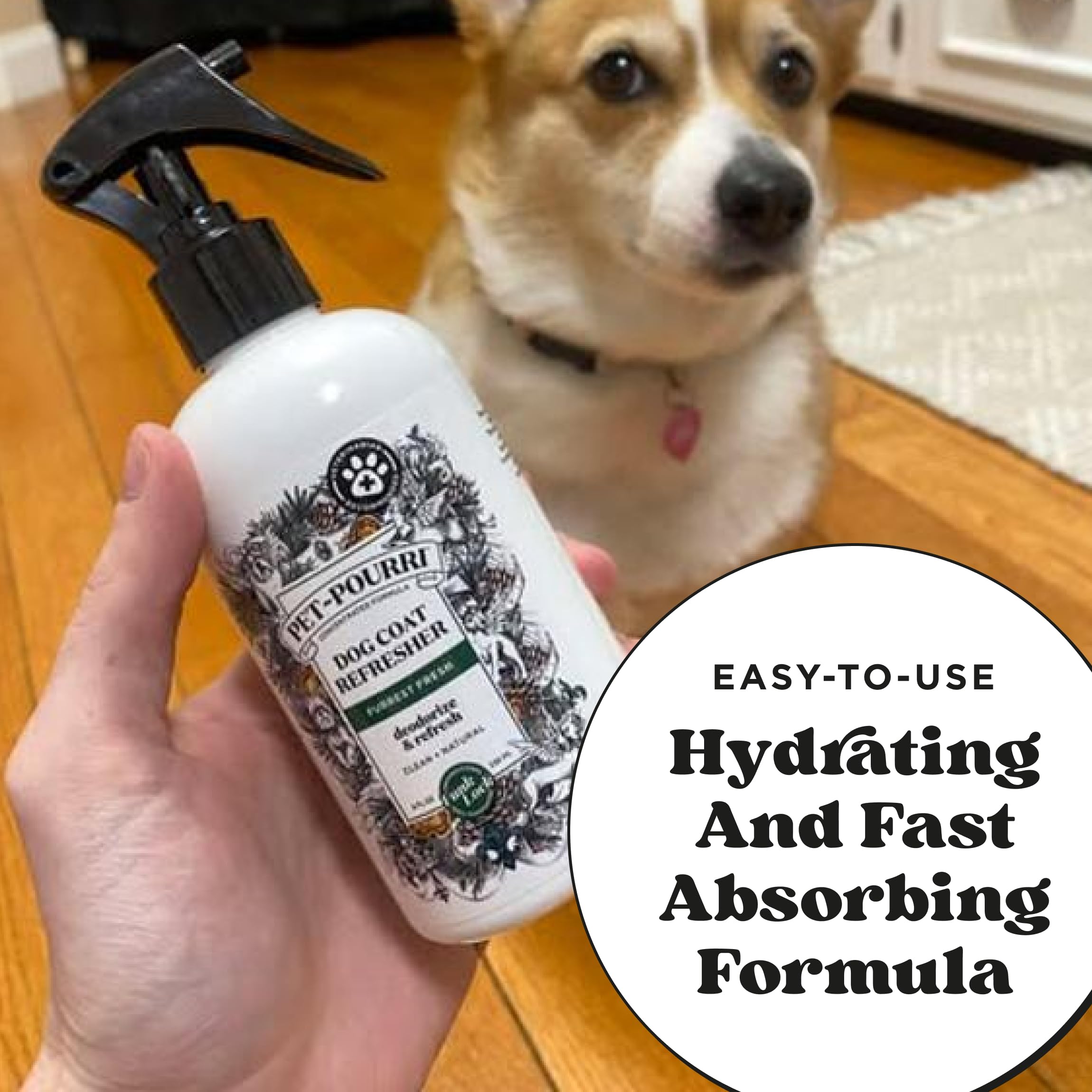 Pet-Pourri Dog Coat Deodorizing Spray - Plant Derived Ingredients - Vet Recommended - Fir + Amber + Cedarwood - Paraben & Sulfat