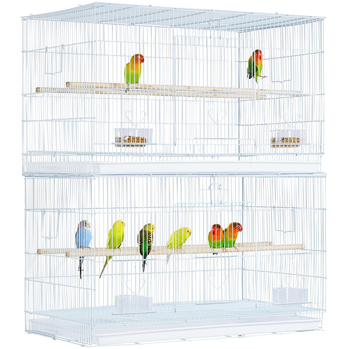 Yaheetech 30-Inch 2 Pack Stackable Flight Bird Cages For Parakeets Cockatiels Conures Finches Budgies Lovebirds Canaries Small Birds Parrots Birdcage, White