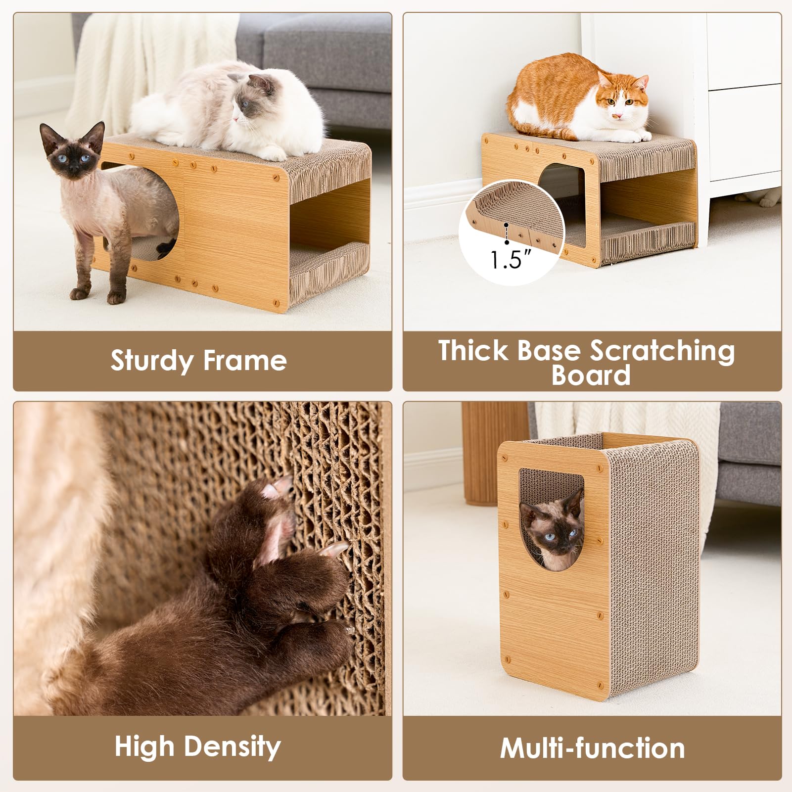 Eheyciga Cardboard Cat Scratcher House, 17-Inch Corrugated Cat Scratcher For Indoor Cats, Kitten Scratching Board Pad, Brown