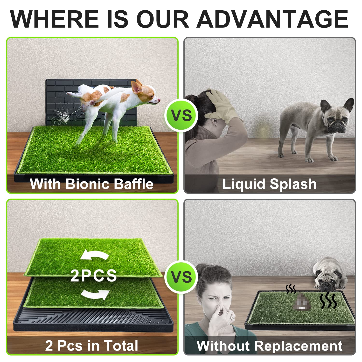 Hompet Dog Potty For Indoor Or Porch, 2 Pcs Artificial Grass Training Pads With Pee Baffle, Reusable , Alternative To Puppy Pads, Portable Dog Litter Box For Small/Medium Dogs