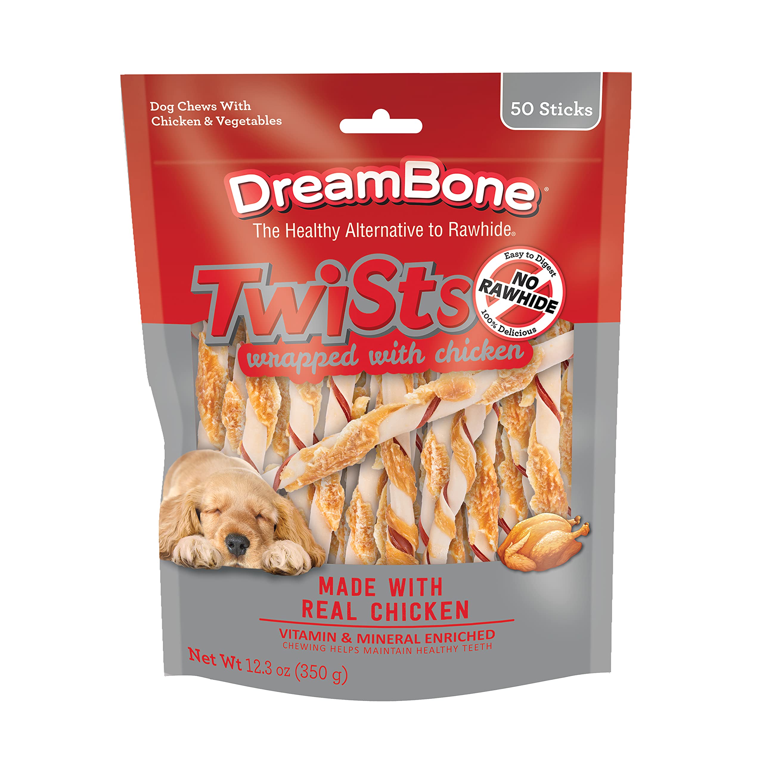 DreamBone Twist Sticks Chews Wrapped With Real Chicken, Rawhide-Free Chews For Dogs, 50 Count