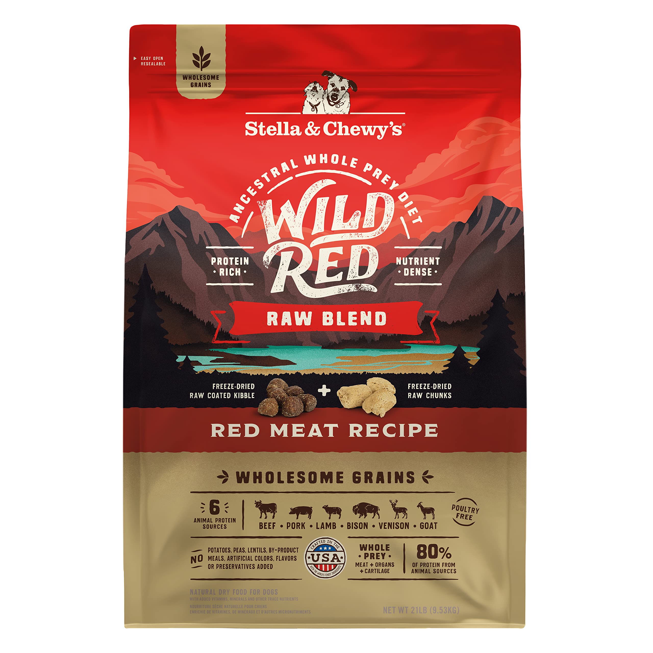 Stella & Chewys Wild Red Dry Dog Food Raw Blend High Protein Wholesome Grains Red Meat Recipe, 21 lb. Bag
