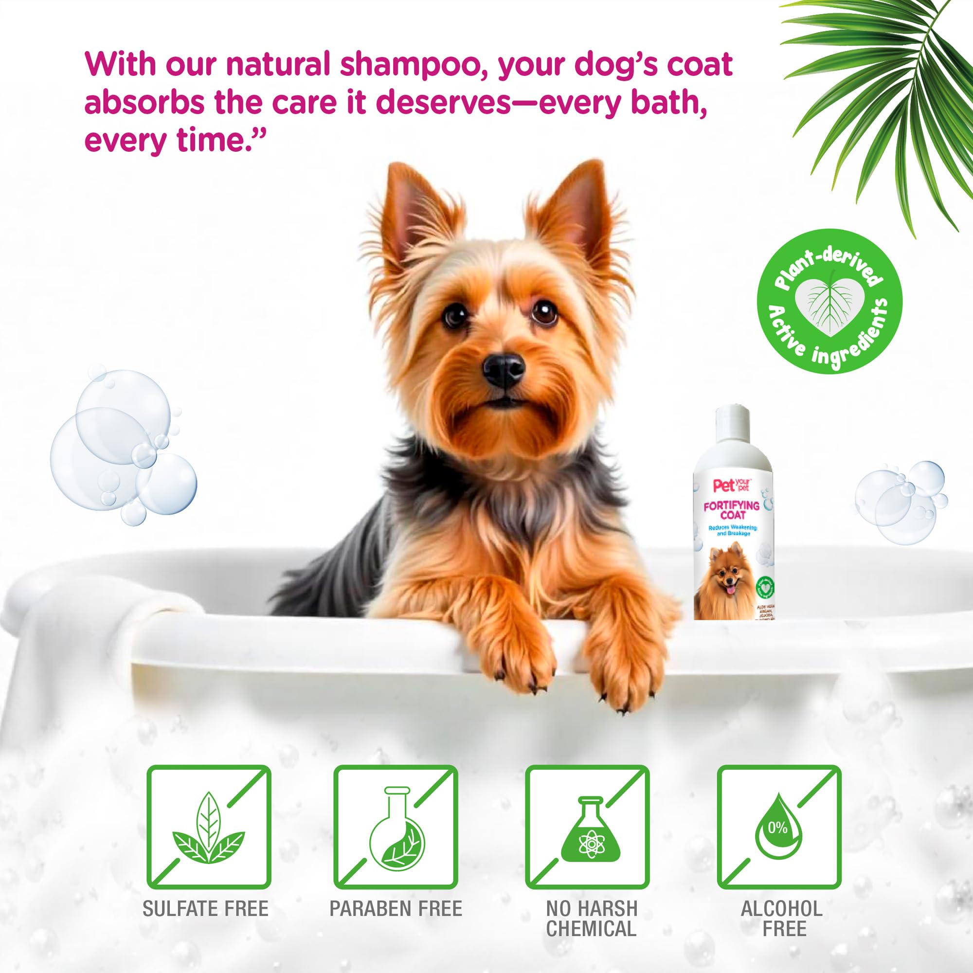 Pet Your Pet Natural Dog Shampoo For Coat Strength - Fortifying Formula With Argan, Jojoba Oil & Aloe Vera - Deodorizing & Moist