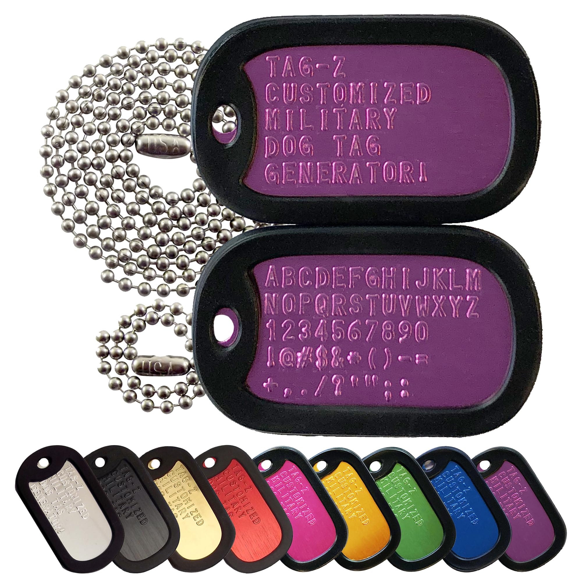 Personalized Military Dog Tags with Silencers and Stainless Steel Chains, Purple Aluminum