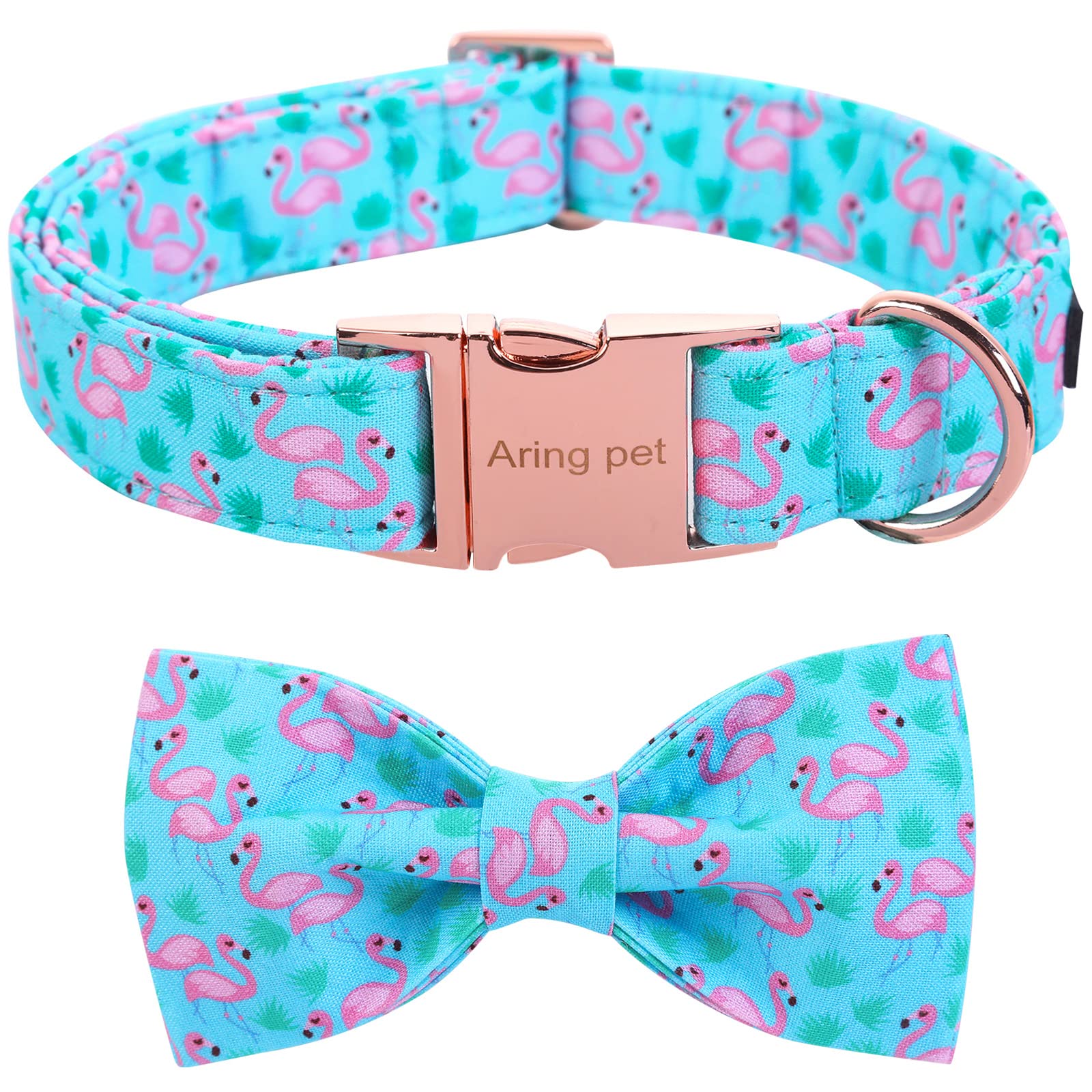 ARING PET Flamingo Dog Collar-Cotton Dog Collar with Bow, Adjustable Summer Bowtie Dog Collars Pet Collars with Metal Buckle