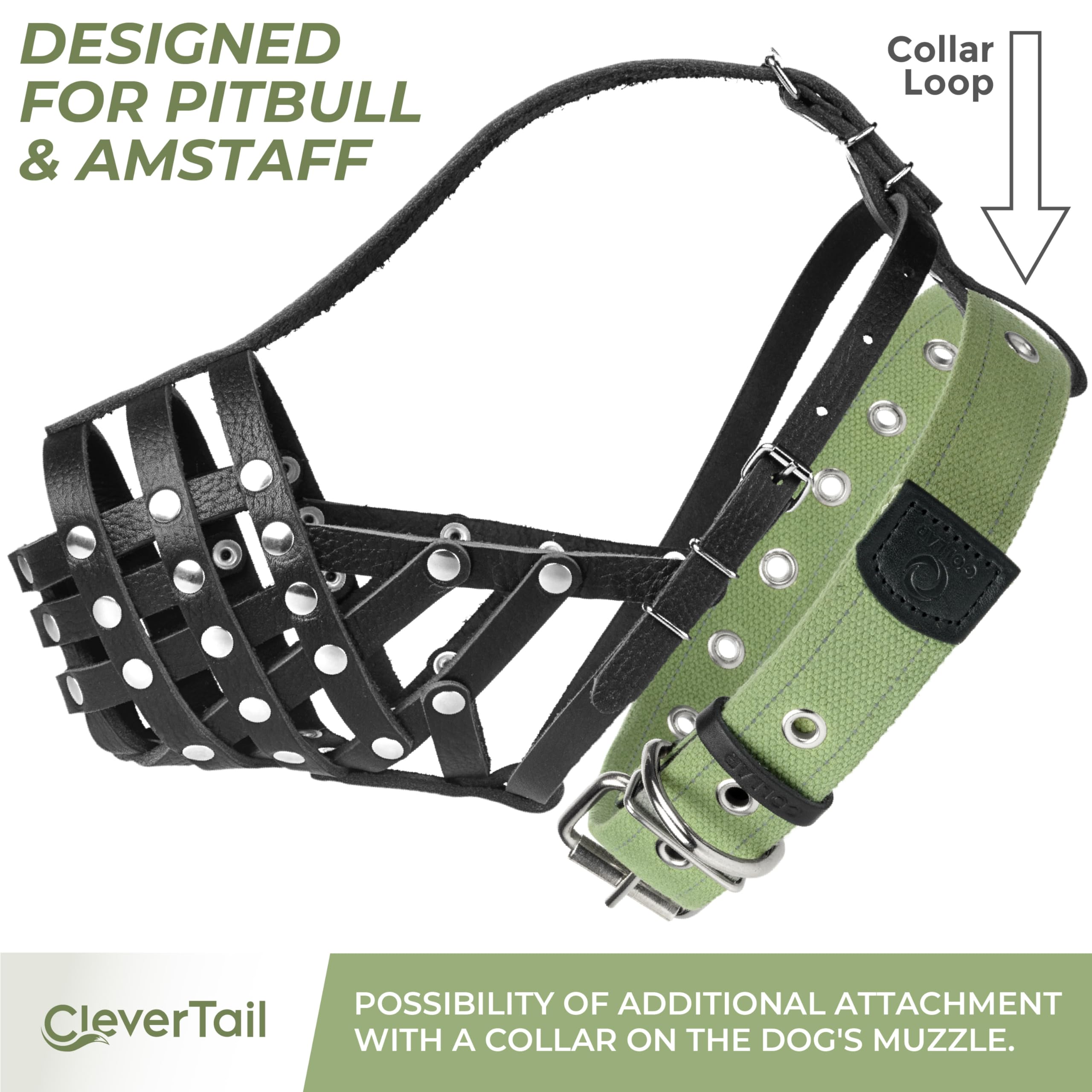 Clevertail Soft Leather Dog Muzzle For Pitbulls - Dog Muzzle For Medium And Large Dogs Pitbull - Breathable Pitbull Muzzle Anti