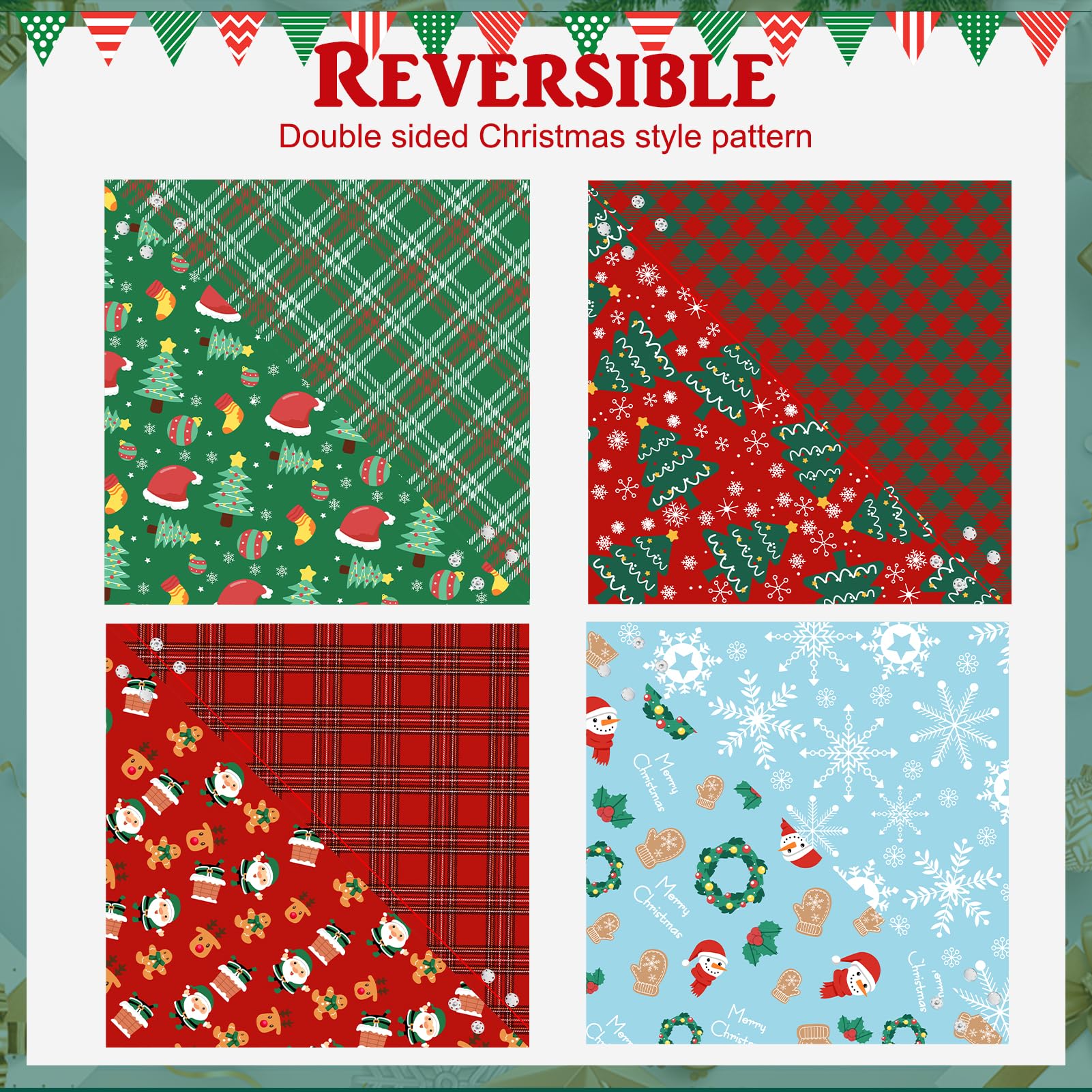 Pawchie Christmas Dog Bandanas 4 Pack, Reversible Dog Party Triangle Scarf Bibs, Pet Holiday Costume With Adjustable Snaps, Mult