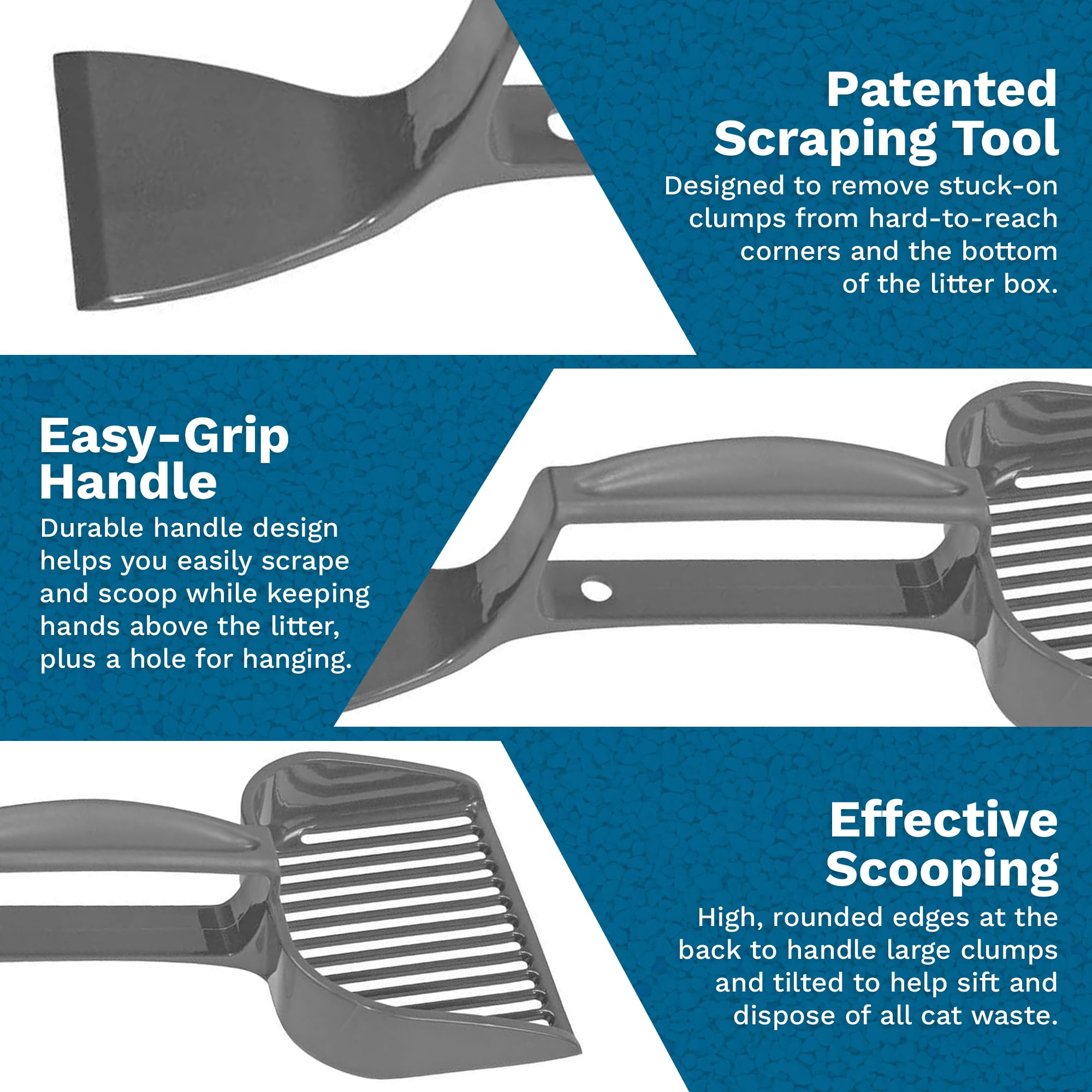 Scrape 'N' Scoop Cat Litter Clump Remover With Sifter – Litter Box Scooper & Scraper 2 In 1 For Litter Tray, Potty, & Litter Pan - Animal Waste Cleaner Tool - Pet Accessories & Supplies - Grey