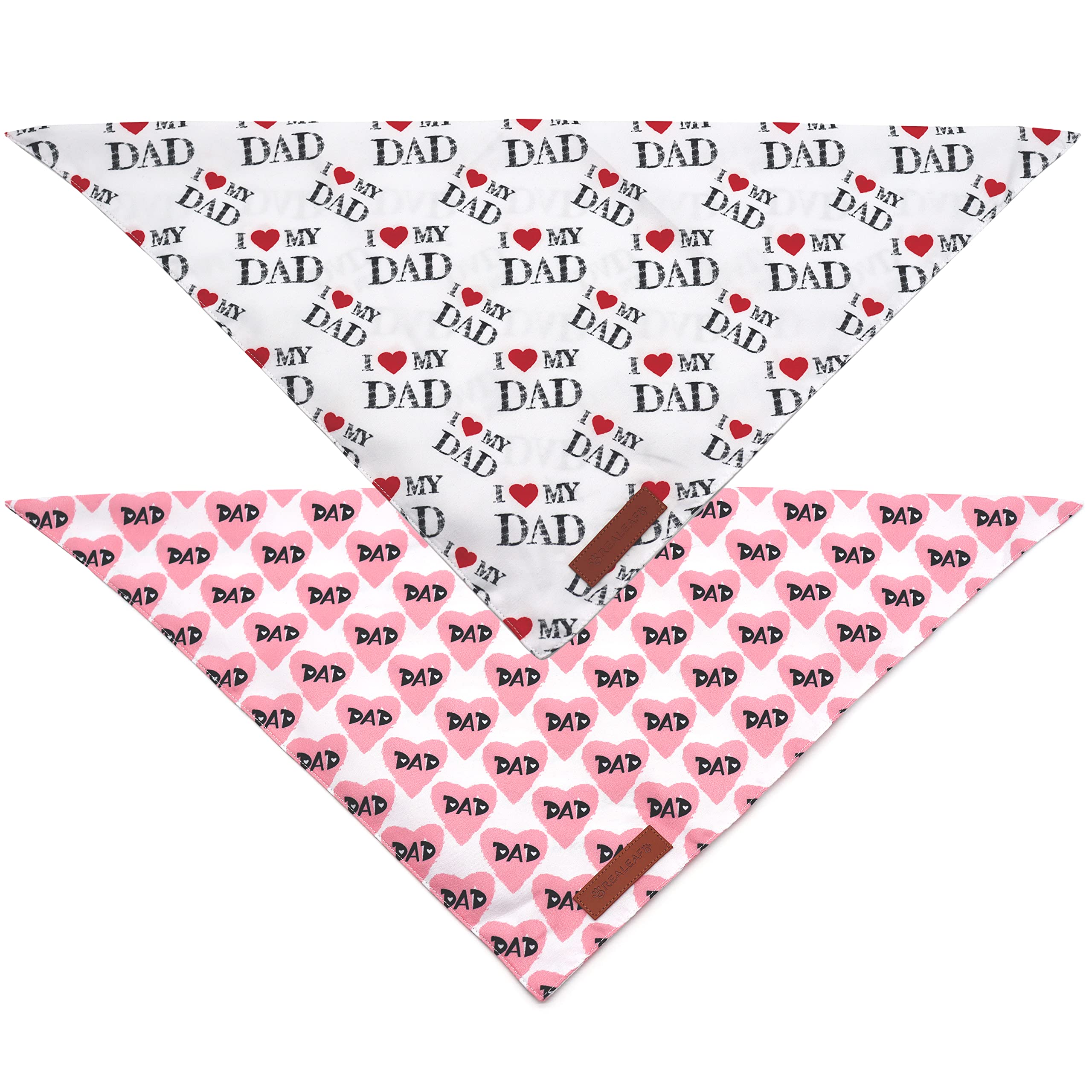 Realeaf Fathers Day Dog Bandanas 2 Pack, Reversible I Love My Dad Pet Scarf For Boy And Girl, Premium Durable Fabric, Bandana Fo