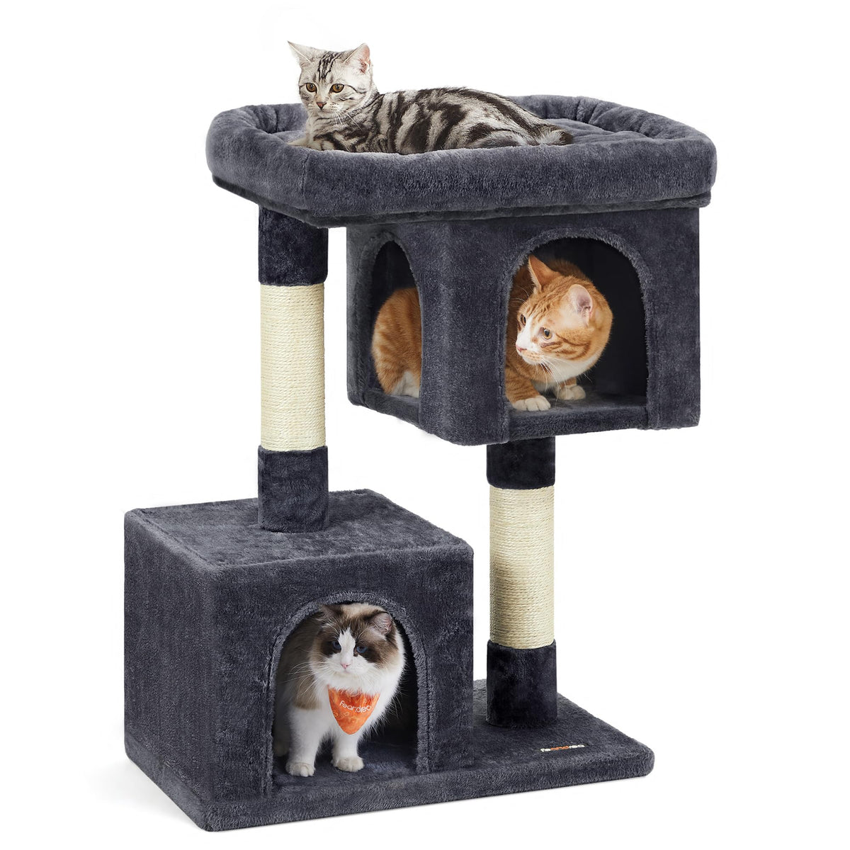 Feandrea Cat Tree, 33.1-Inch Cat Tower, L, Cat Condo For Large Cats Up To 16 Lb, Large Cat Perch, 2 Cat Caves, Scratching Post, Smoky Gray Upct61G