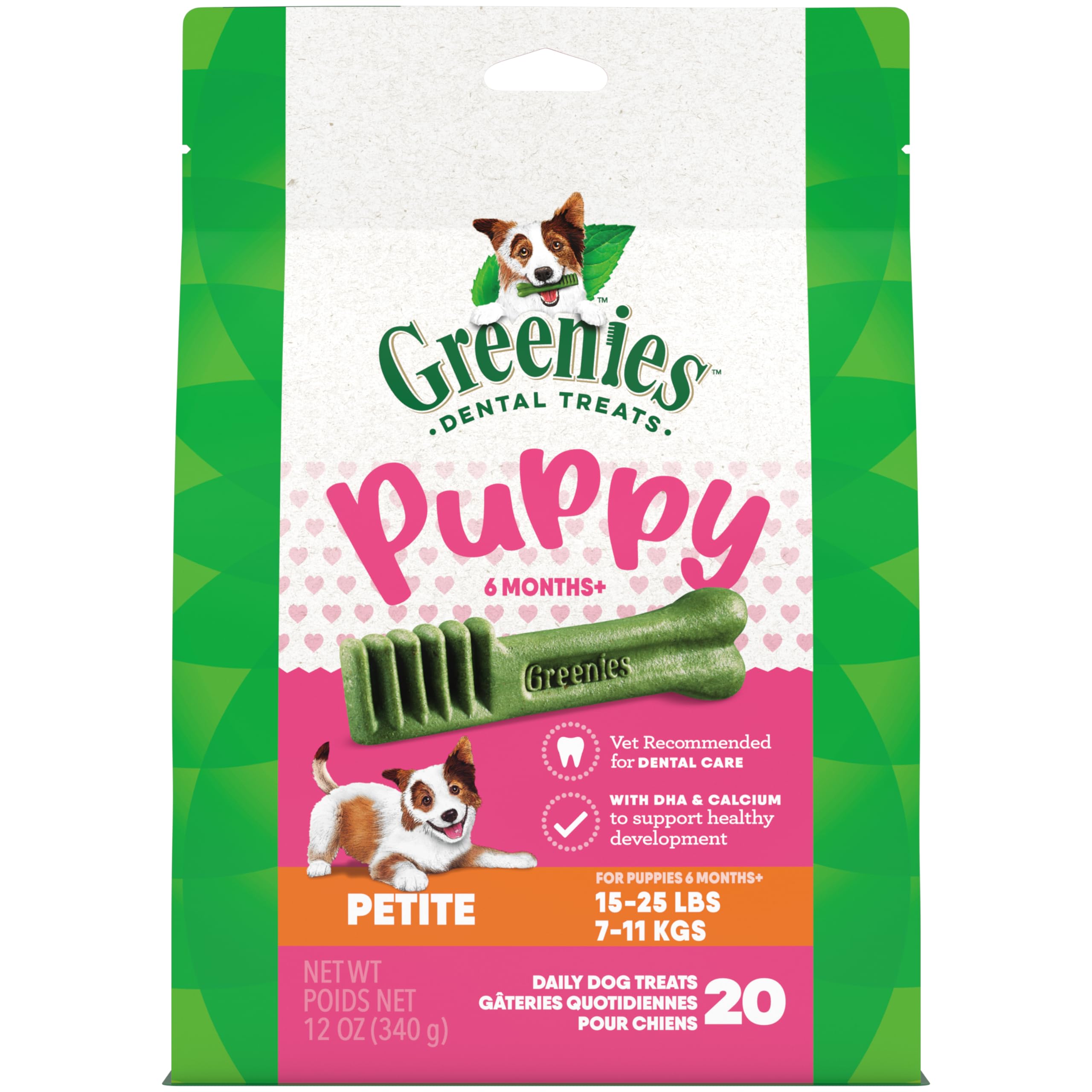 Greenies Puppy Petite Size Dental Dog Treats, 12 oz. Pack (20 Treats)