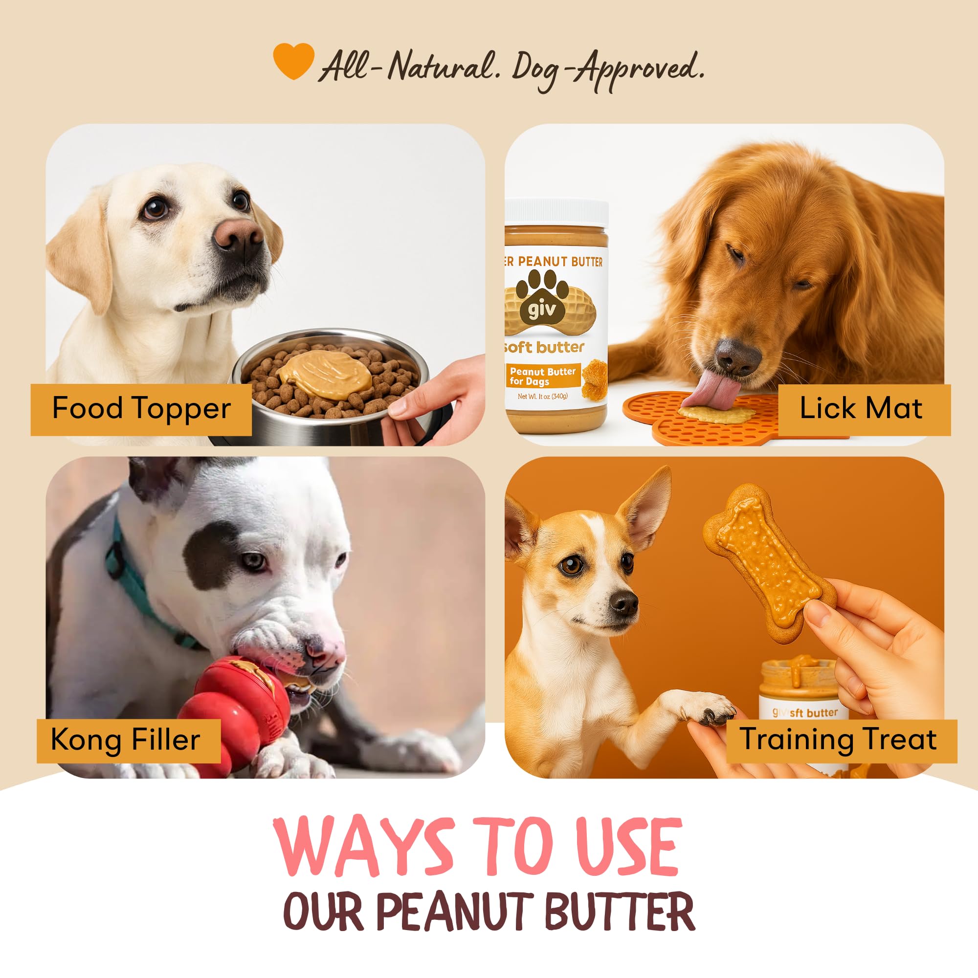 Dog Peanut Butter - All Natural Human Grade - 2 Ingredients (Peanuts & Honey) - Perfect for Pill Pockets, Lick Mat, Training Tre