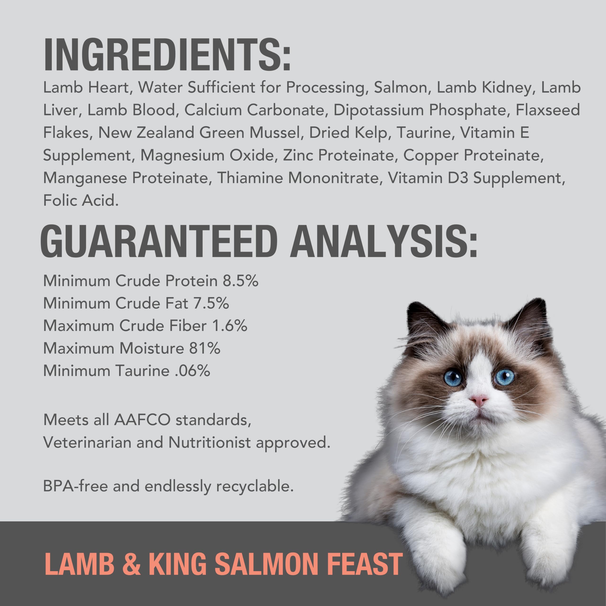 Feline Natural Pate Wet Food for Cats - Lamb & Salmon Feast, Grain-Free, High Moisture, 6 Ounce (Pack of 12), New Zealand Made P