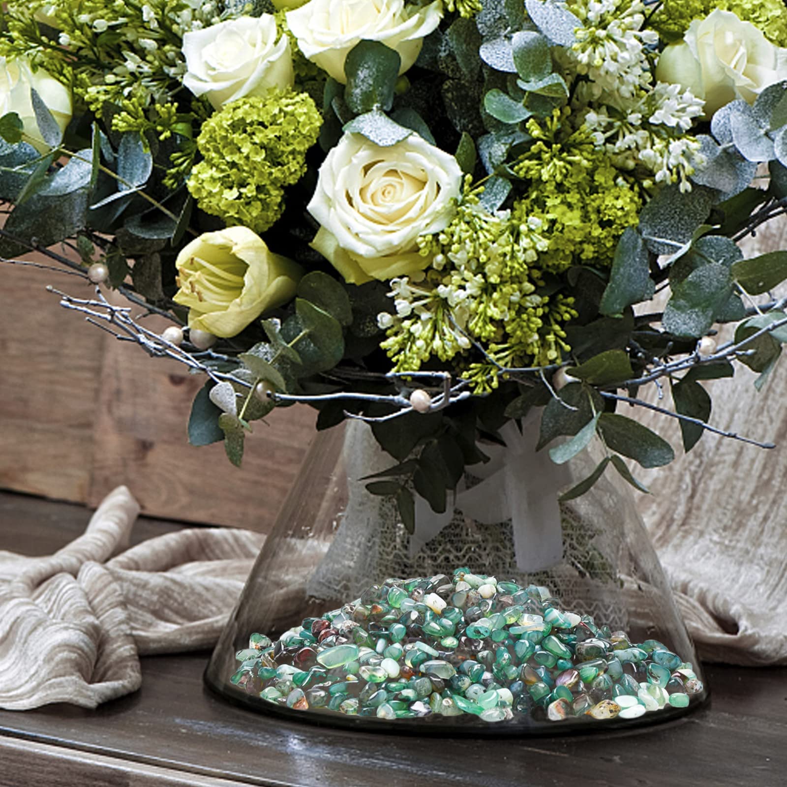 Halatool 2.2Lb Green Pebbles 0.35'- 0.6' Natural Aquarium Gravel Decorative Polished Stone Suitable For Plants Home Decoration Diy Handmade Fish Tanks Vase Filler