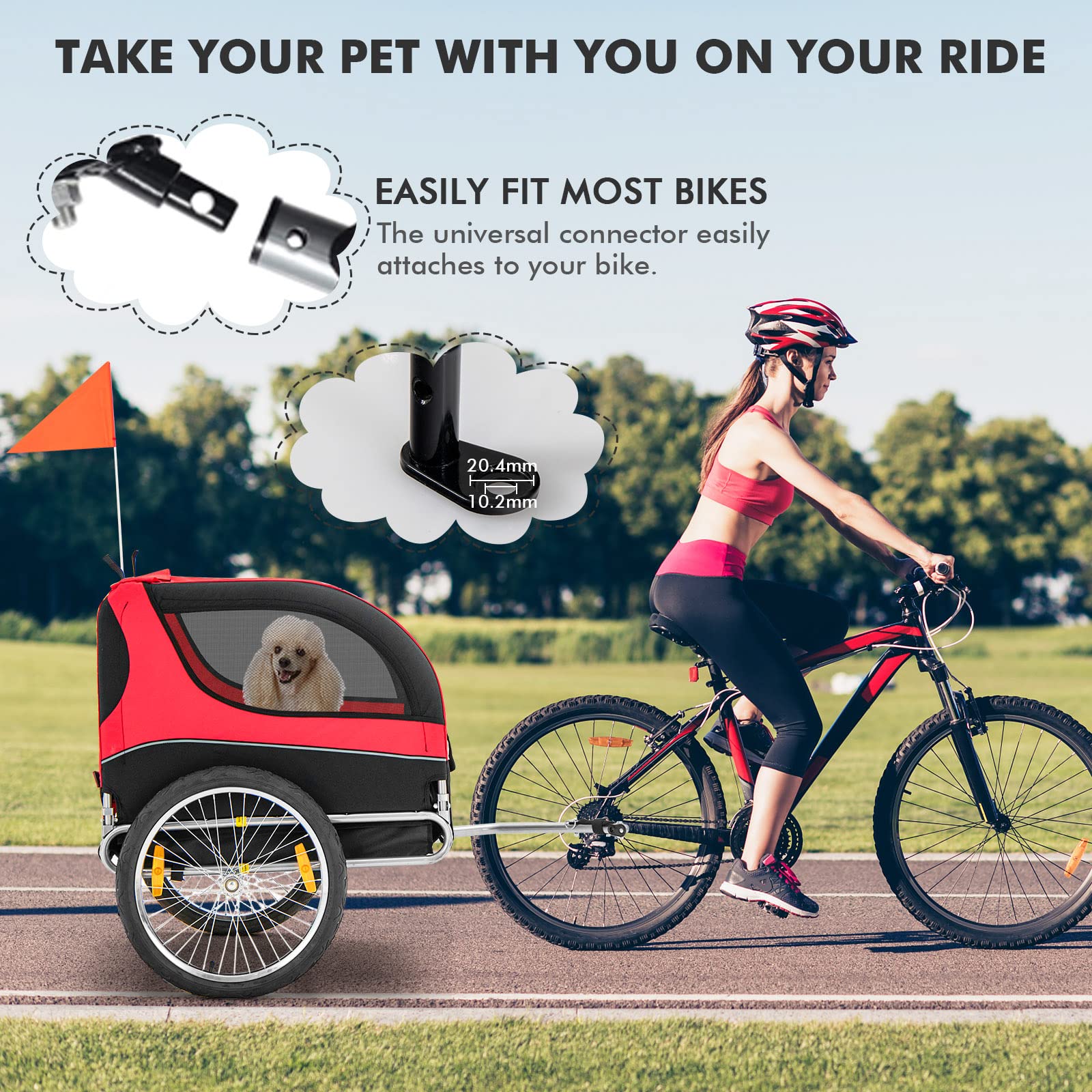 Tangkula Dog Bike Trailer, Breathable Mesh Dog Cart With 3 Entrances, Safety Flag, 8 Reflectors, Folding Pet Carrier Wagon With 20 Inch Wheels, Bicycle Carrier For Medium And Small Sized Dogs (Red)