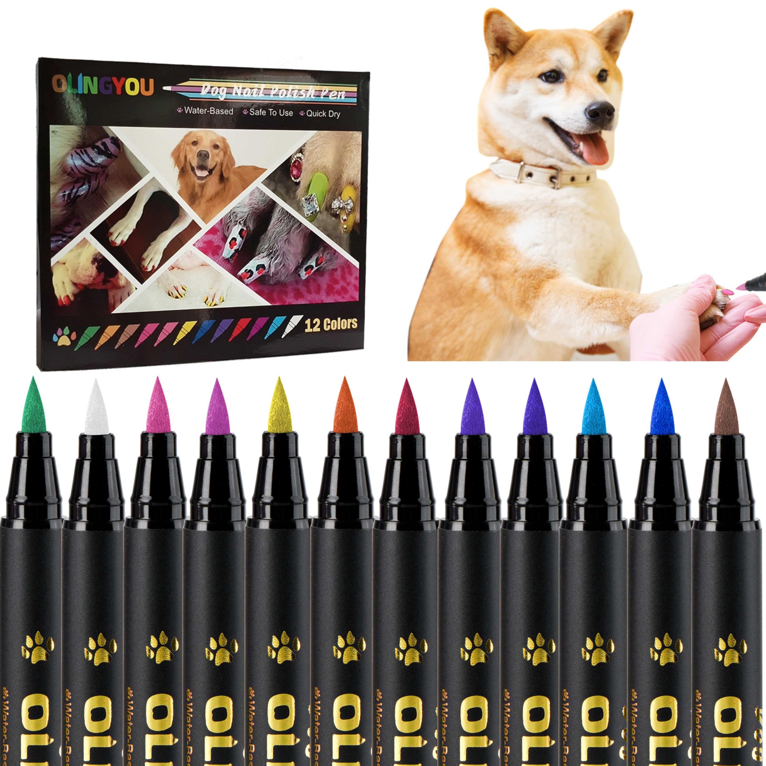 OLINGYOU Dog Nail Polish, Dog Nail Polish Pens Quick Dry-12 Colors, Pet Nail Polish Set for Dogs, DIY Dogs Puppy Nails, Dog Safe