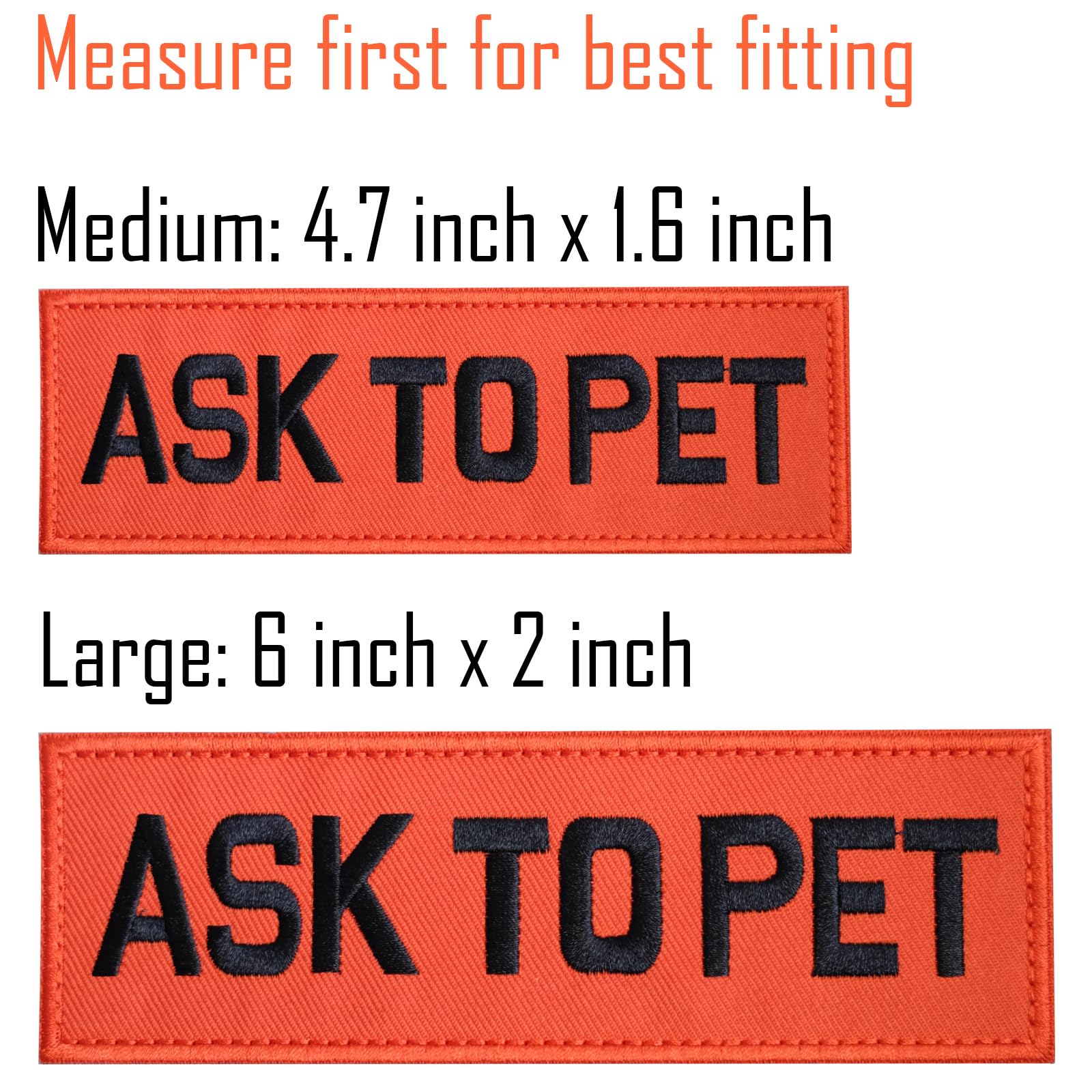 Fitznora Embroidered Ask To Pet Patches, 2 Pack Clear Sign With Hook And Loop Pieces, Easy To Read Tabs For Dog Vest Harness Col