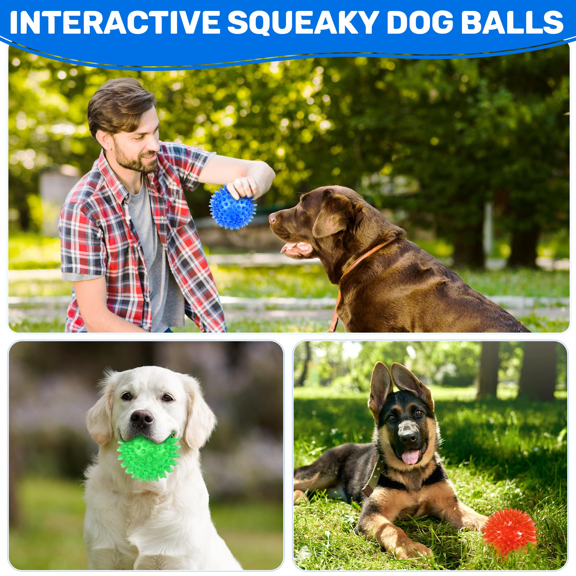 Ousiya 6 Pack 3.5'' Light Up Squeaky Dog Toy Balls, Spiky Dog Balls For Small,Medium Large Dogs