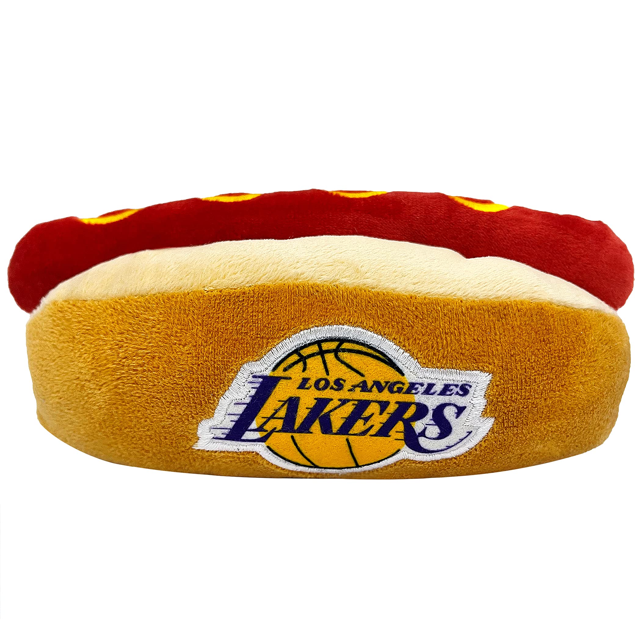 Pets First Nba Los Angeles Lakers Hot Dog Plush Dog & Cat Squeak Toy - Cutest Hot-Dog Snack Plush Toy For Dogs & Cats With Inner